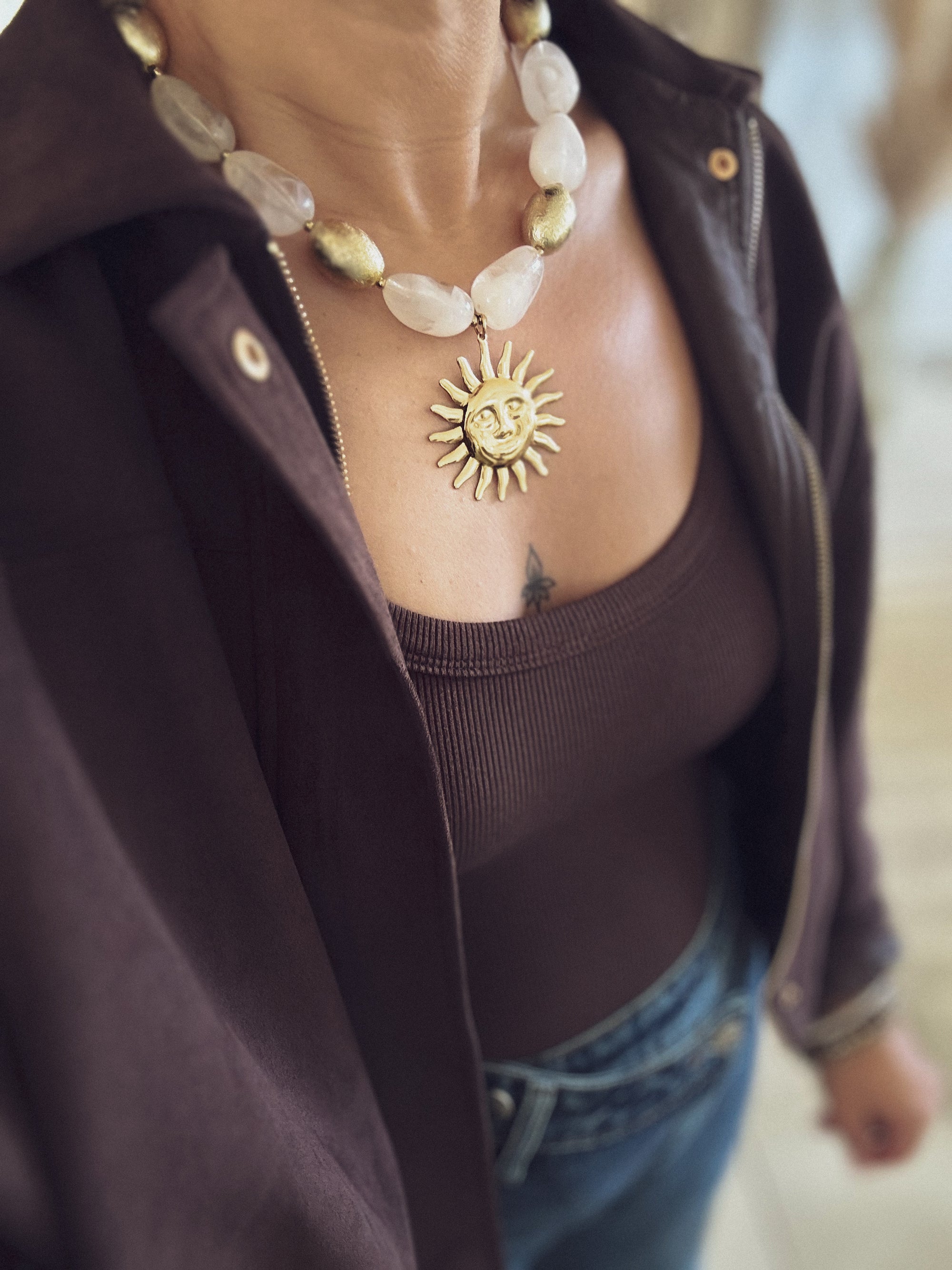 Collier Soline – Soleil blanc & doré