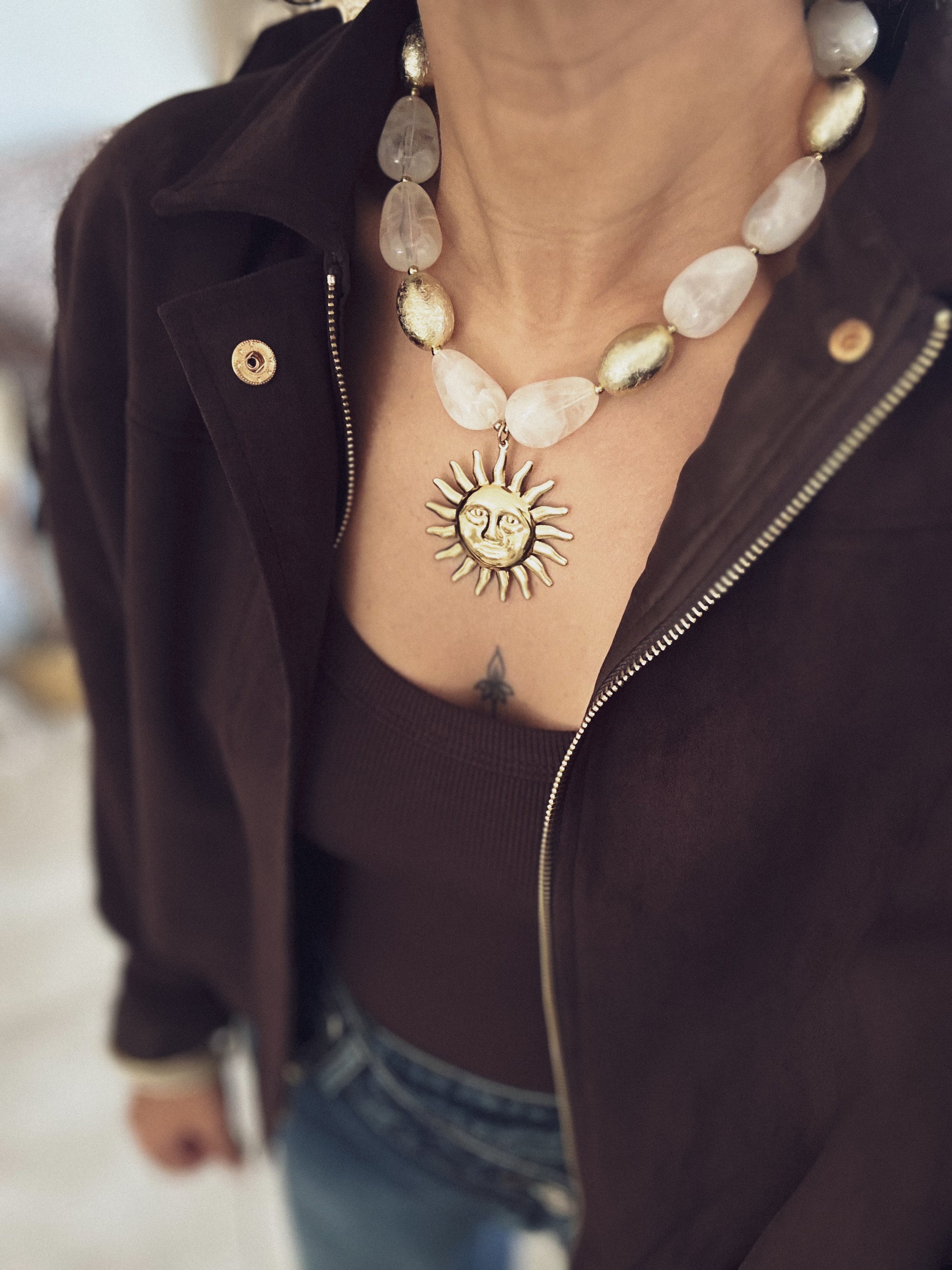 Collier Soline – Soleil blanc & doré