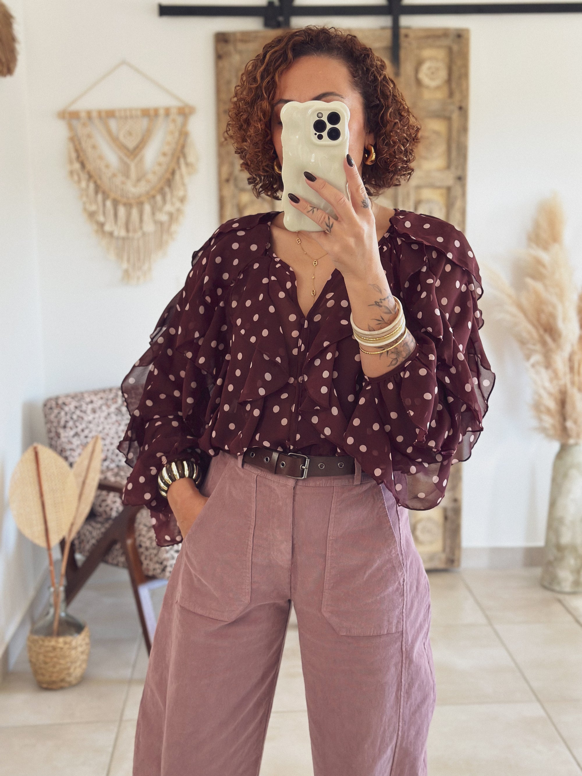 Blouse Romy – Pois Bordeaux