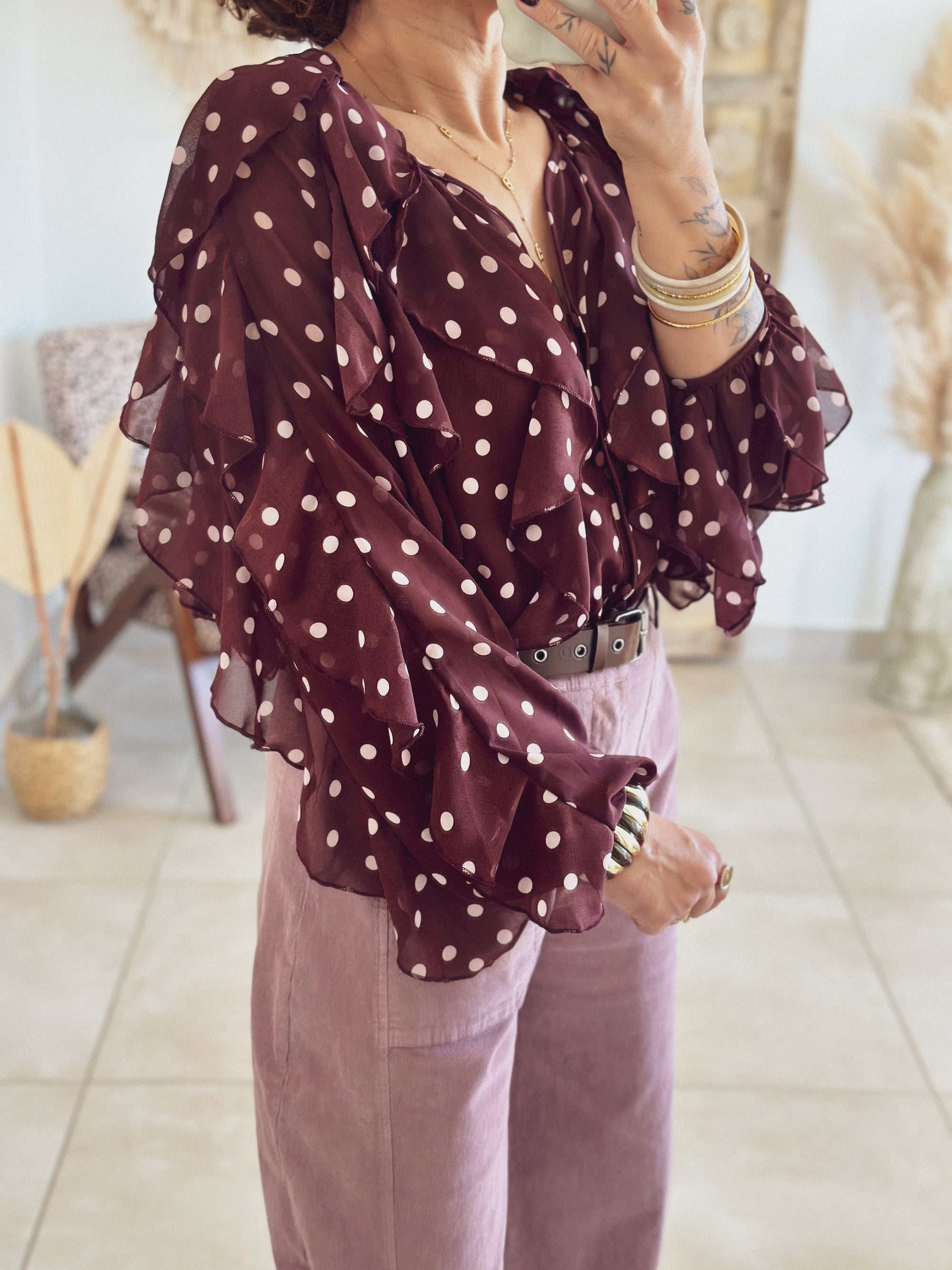 Blouse Romy – Pois Bordeaux