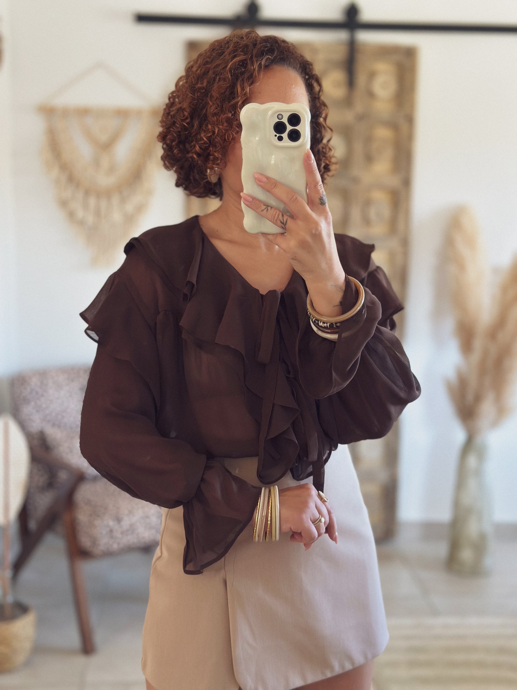 Blouse Anastasia – Volants chocolat