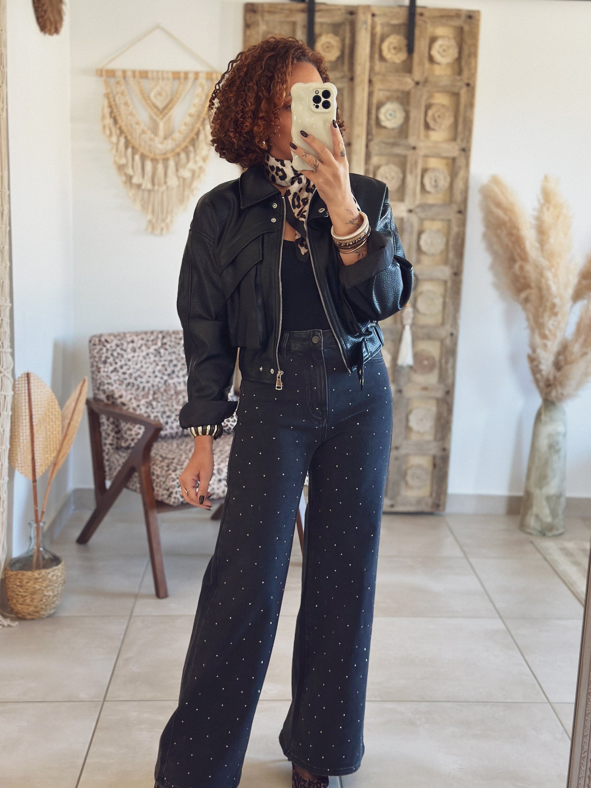 Jean Naomie – Wide leg Noir à Strass