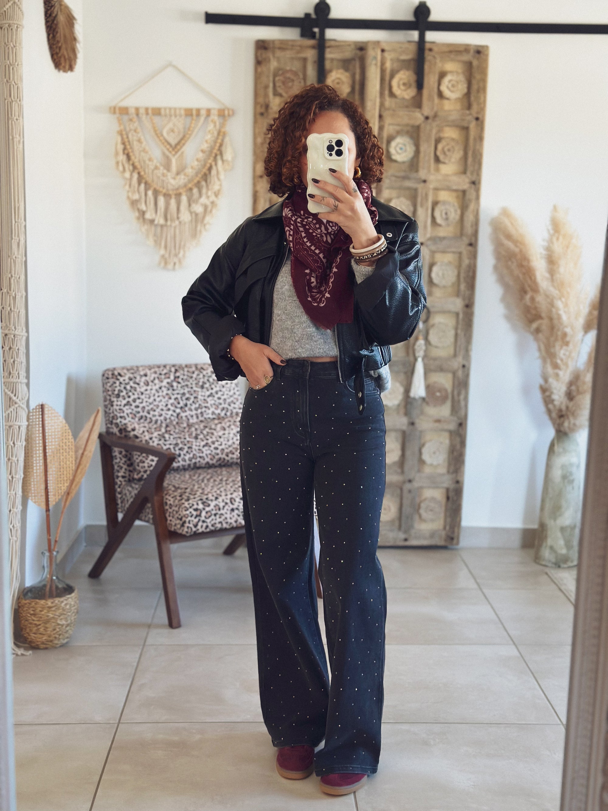 Jean Naomie – Wide leg Noir à Strass