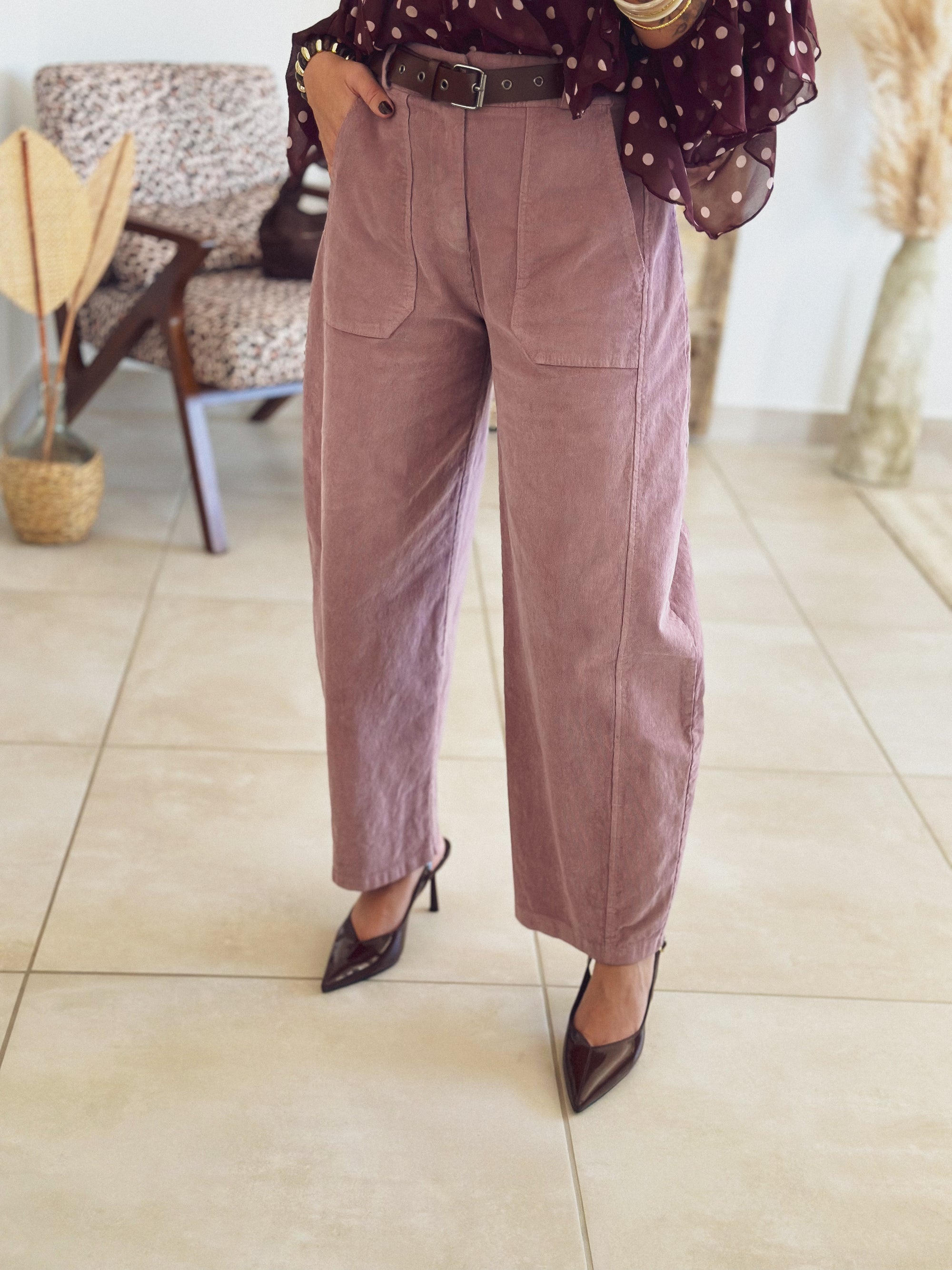 Pantalon Kaly – Velours Rose