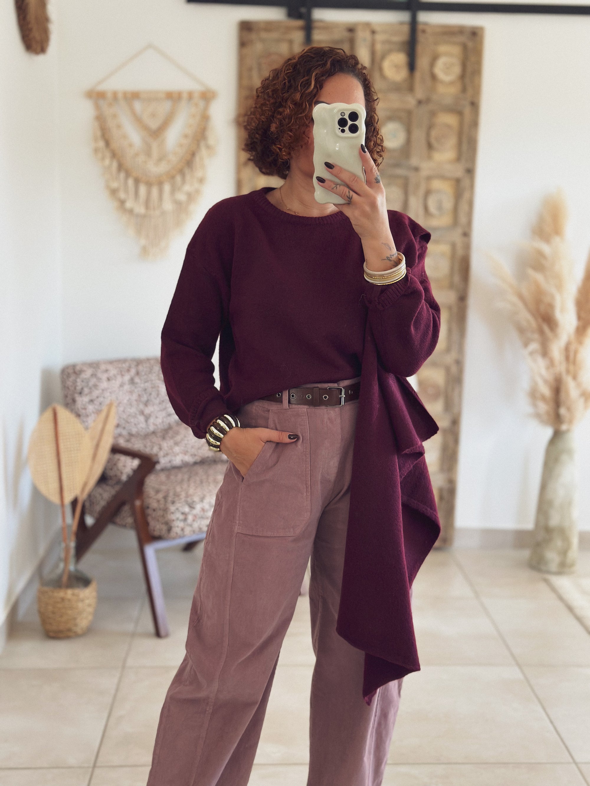 Pull Adèle – avec écharpe Bordeaux