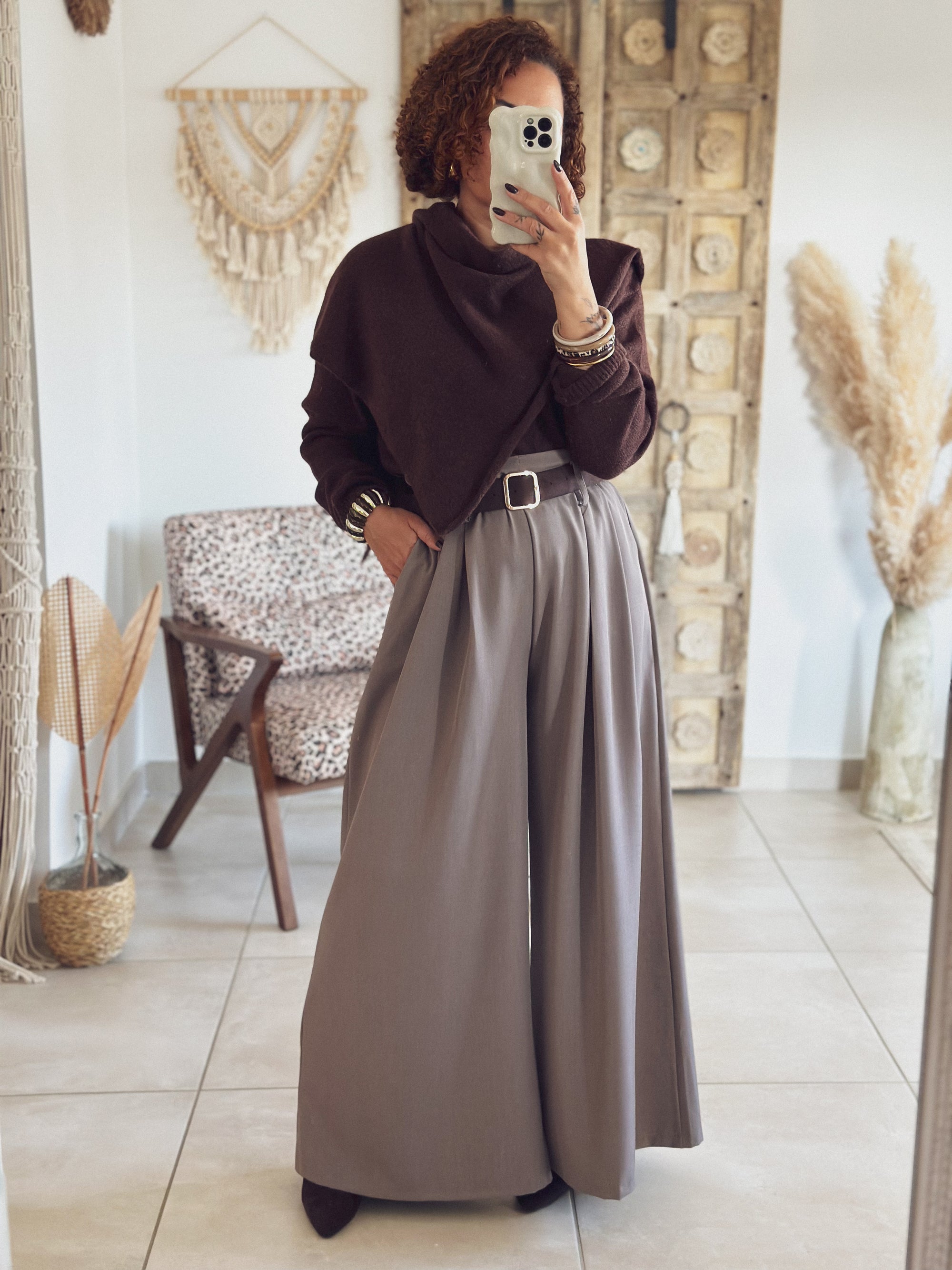 Pull Adèle – avec écharpe Chocolat