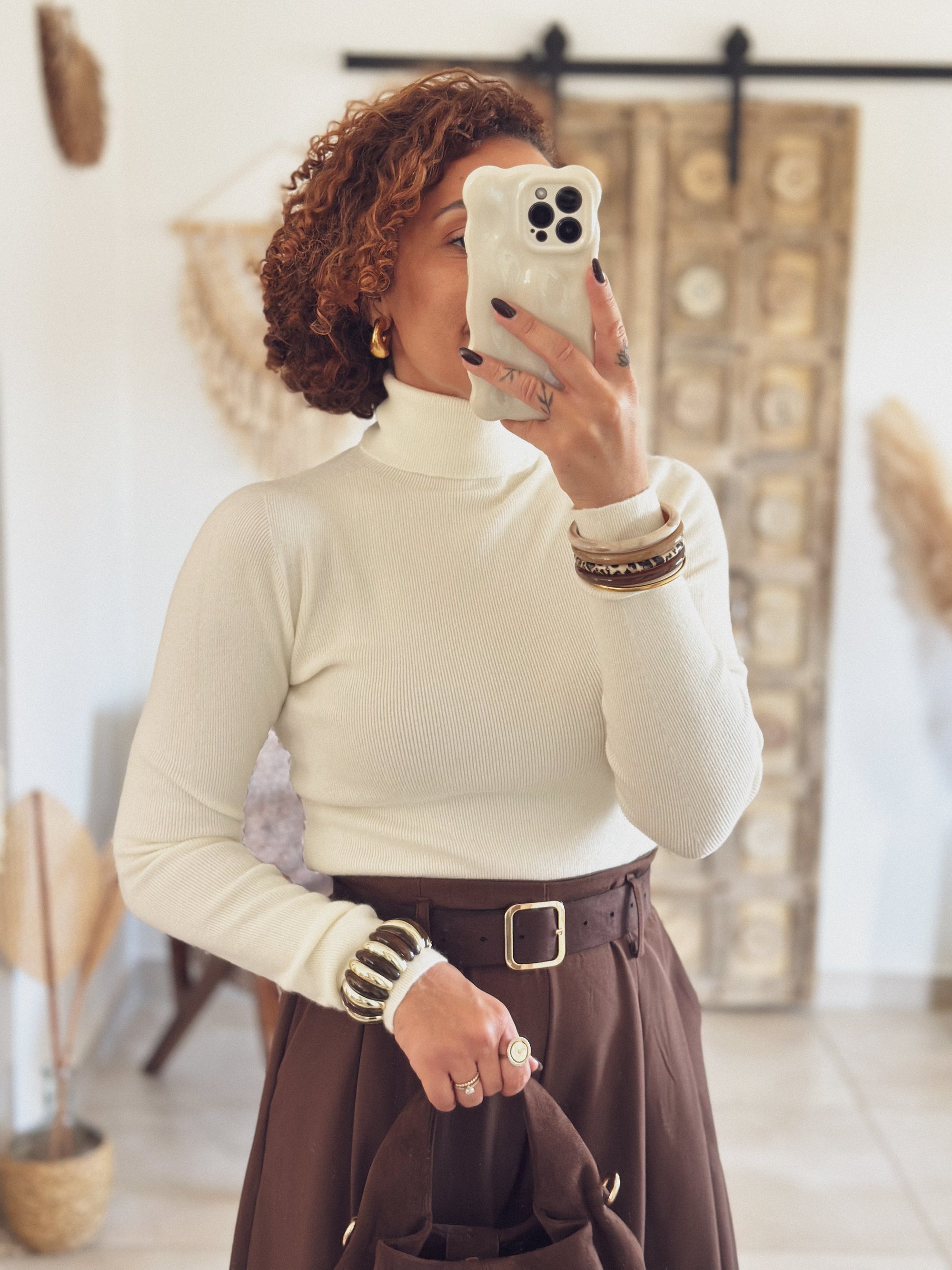 Pull Sélène – Col roulé Écru