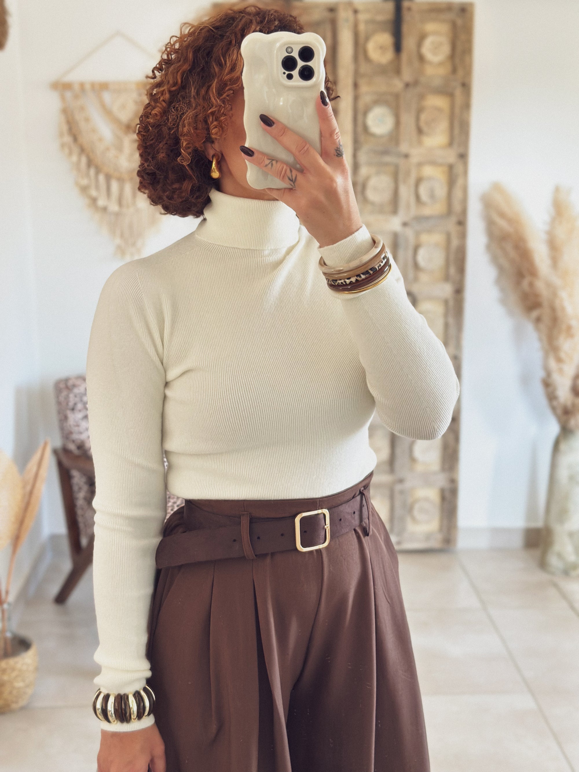 Pull Sélène – Col roulé Écru