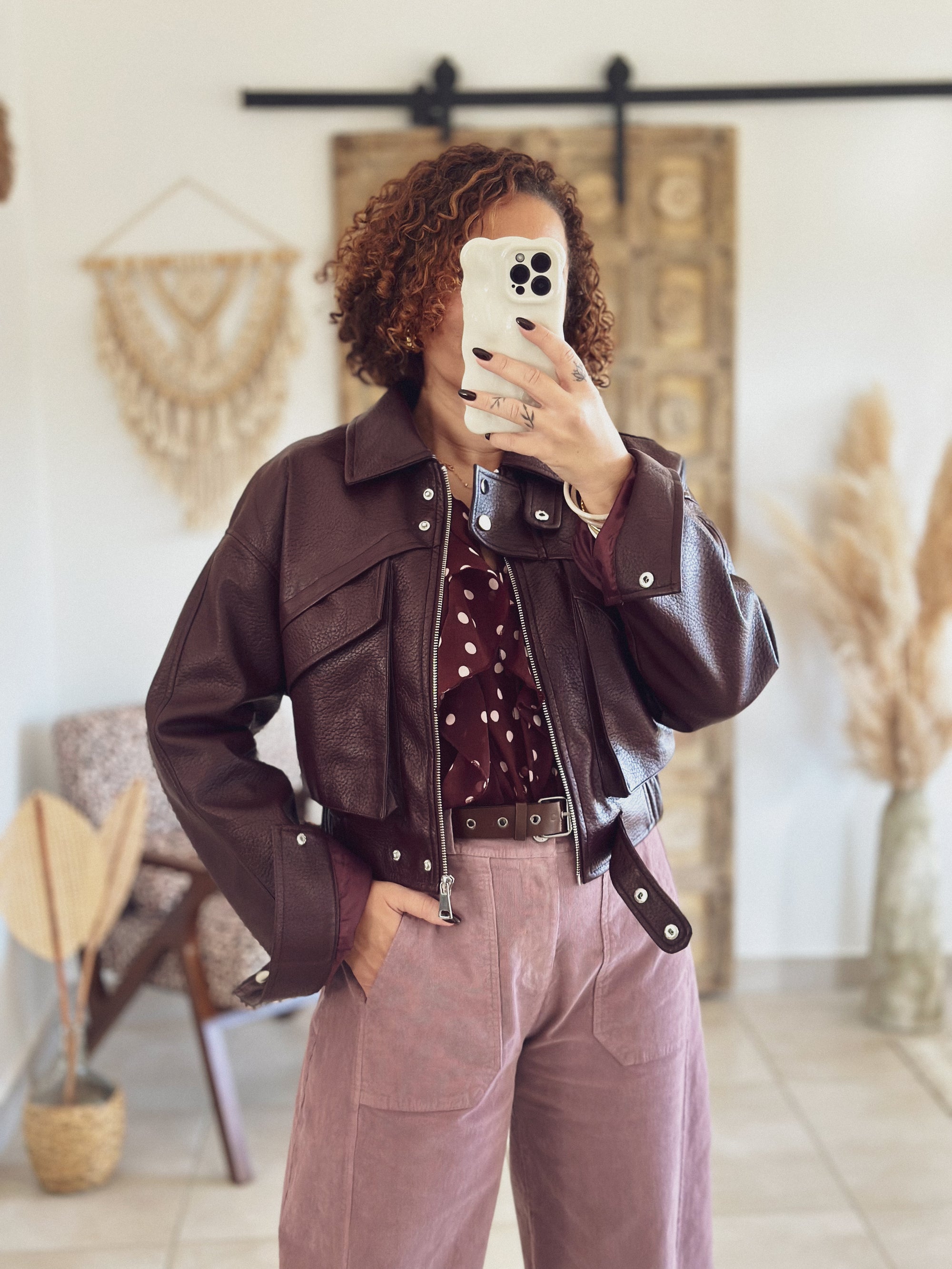 Veste Mila – Bordeaux effet cuir grainé