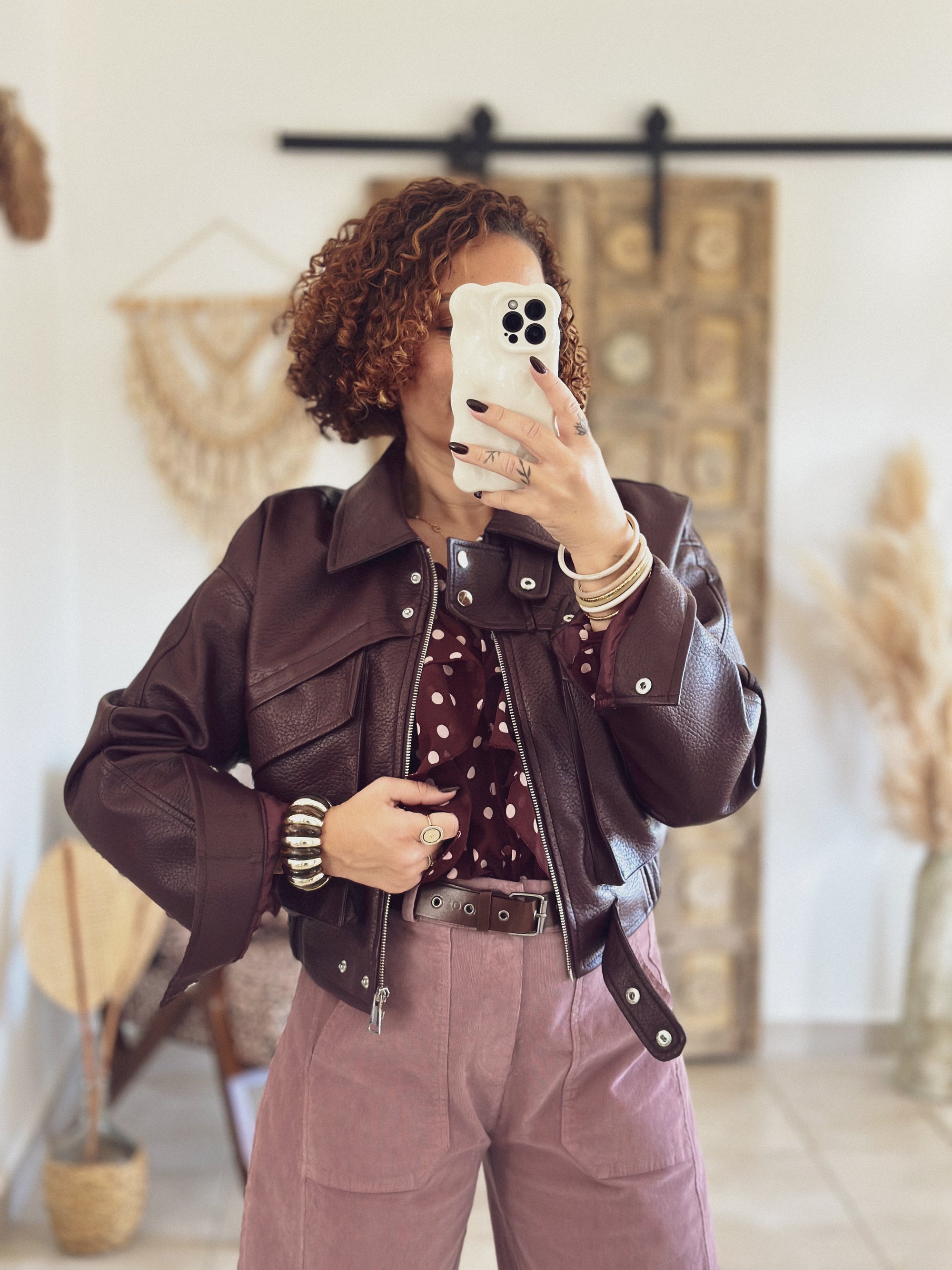 Veste Mila – Bordeaux effet cuir grainé