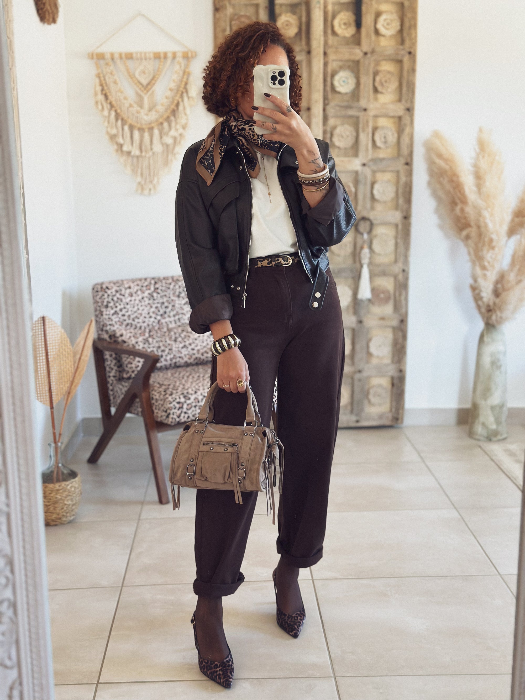 Veste Mila – Marron effet cuir grainé