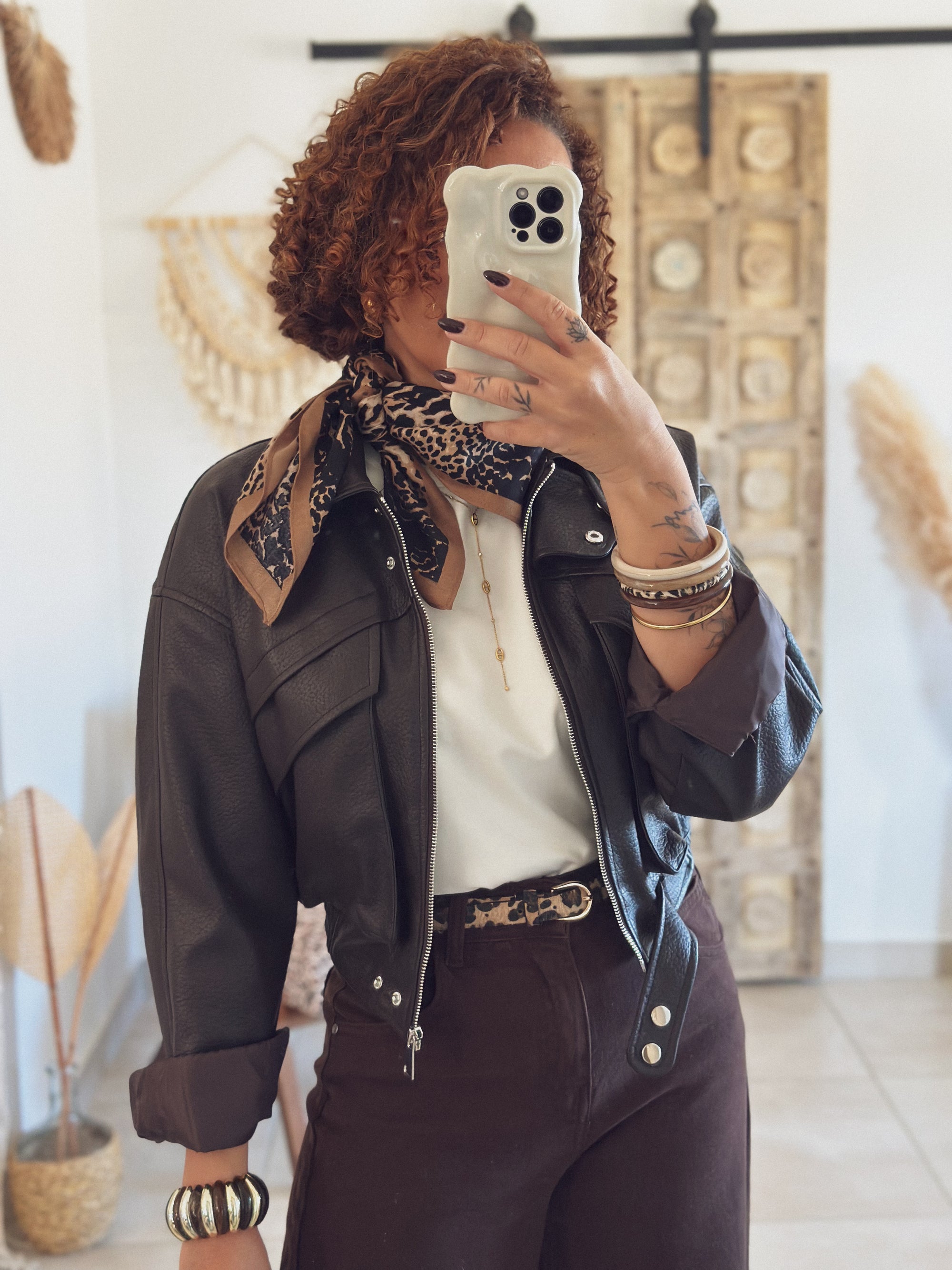 Veste Mila – Marron effet cuir grainé