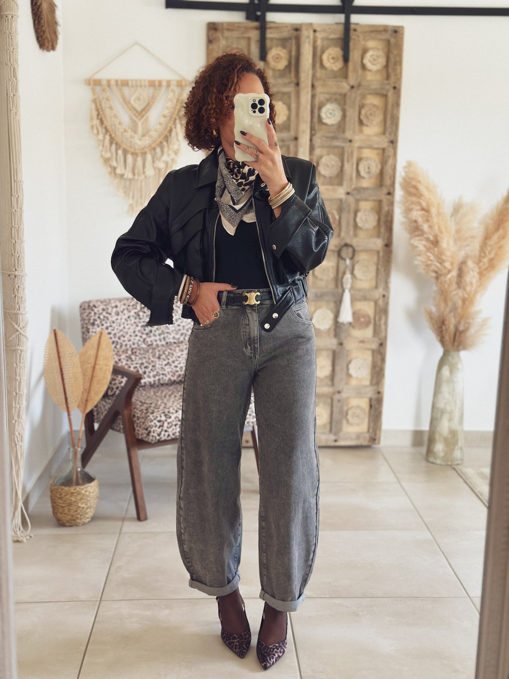 Veste Mila – Noir effet cuir grainé