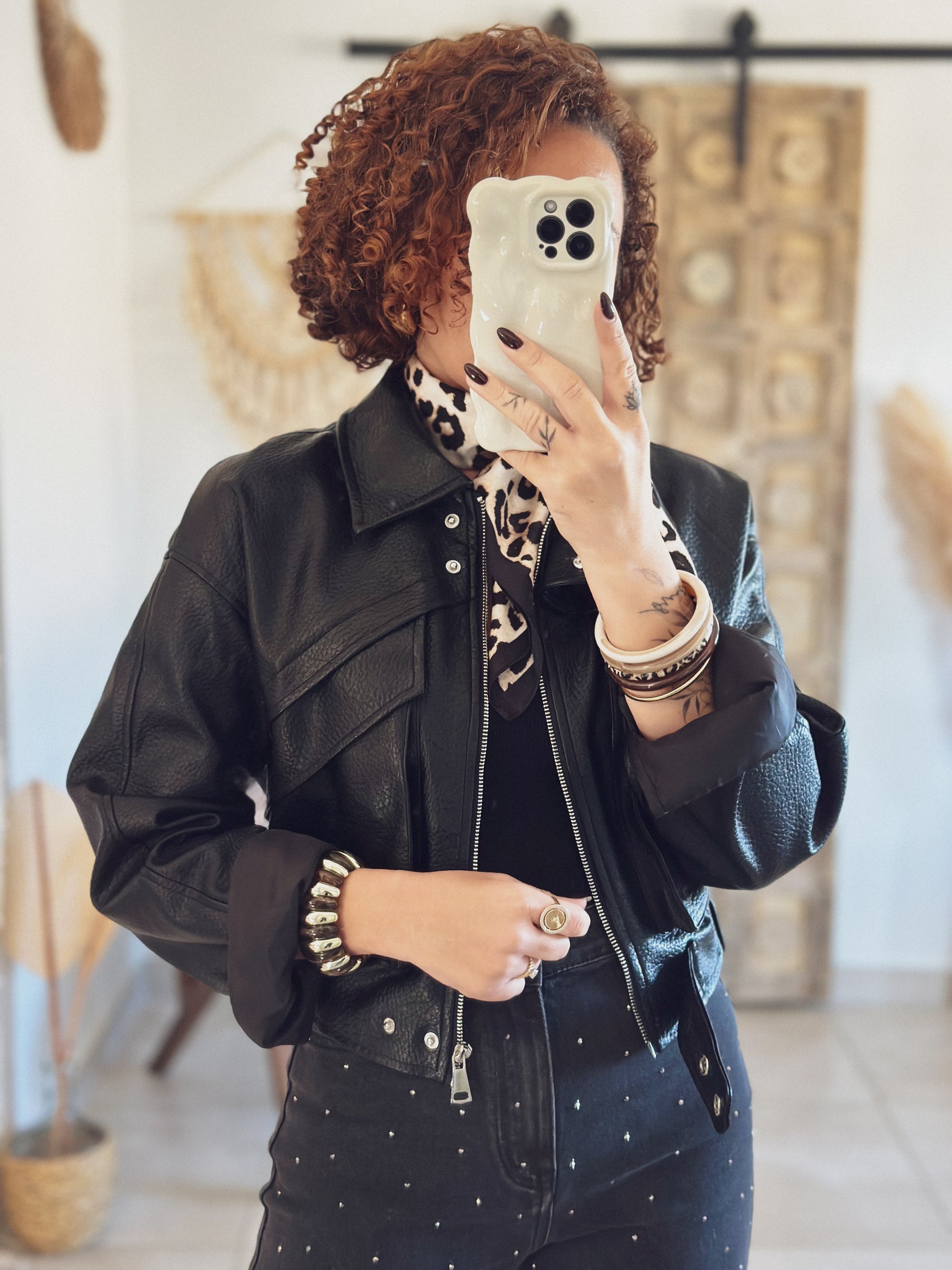 Veste Mila – Noir effet cuir grainé