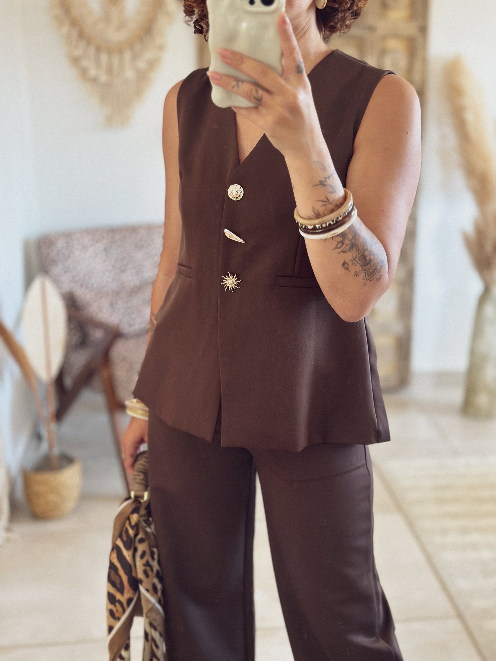 Veste Chiara – Sans manches chocolat
