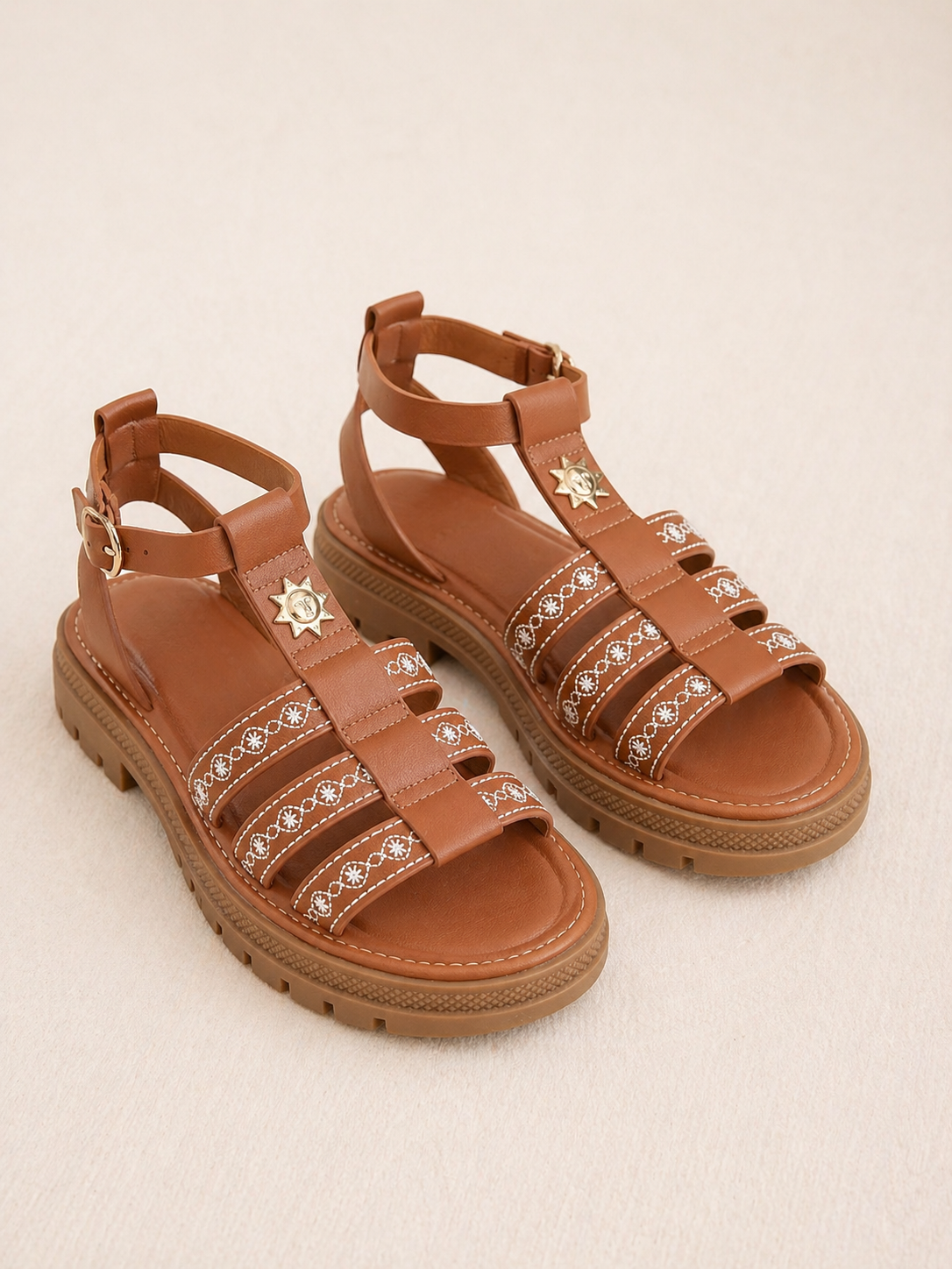 Sandales Solar - Spartiates camel soleil