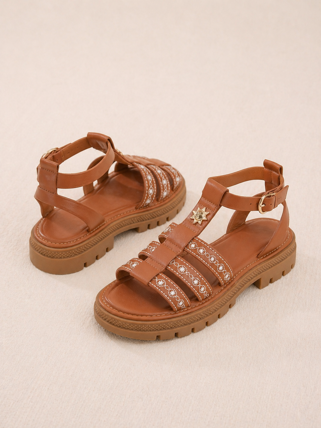 Sandales Solar - Spartiates camel soleil