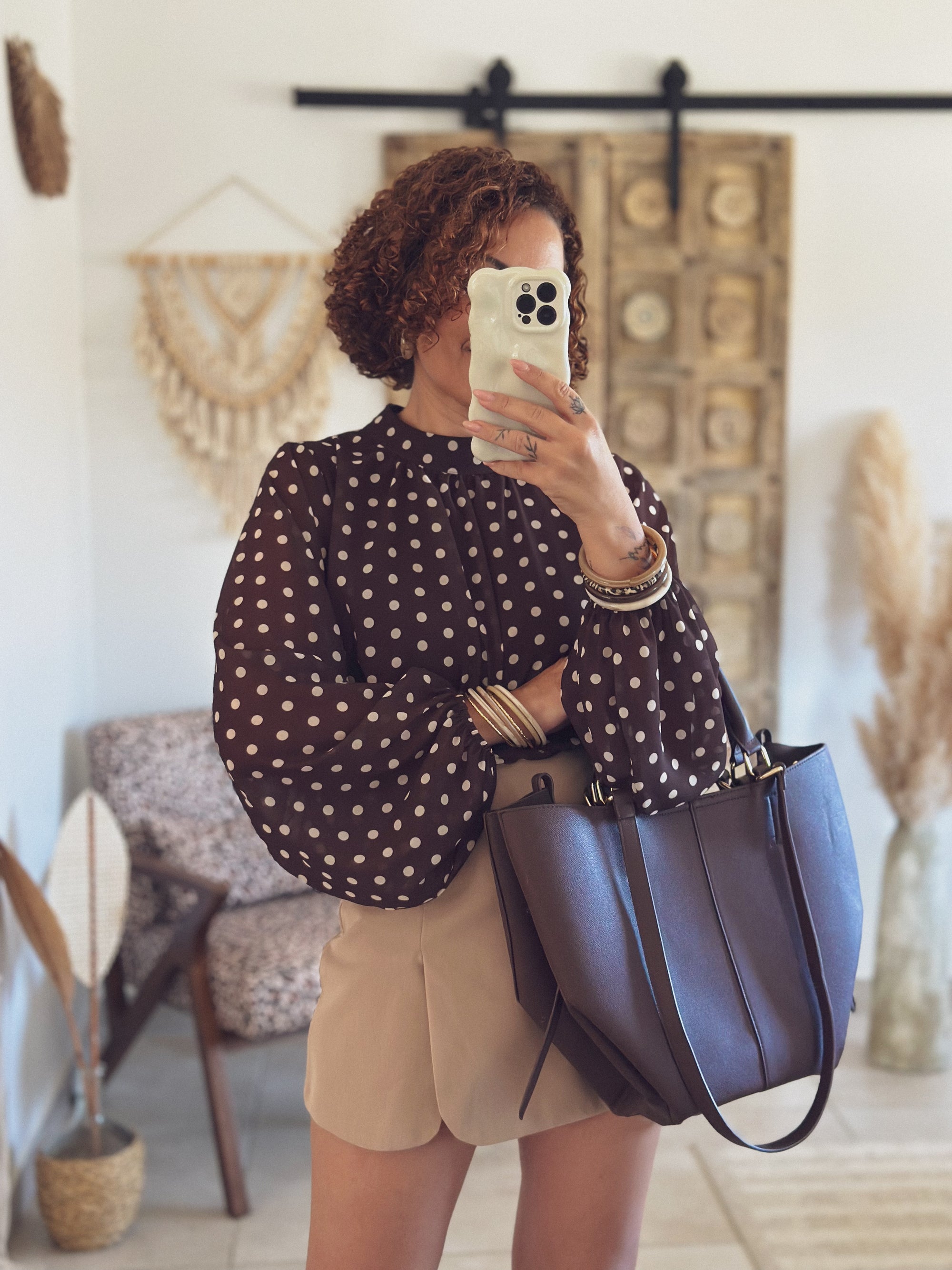Blouse à pois marron Romane