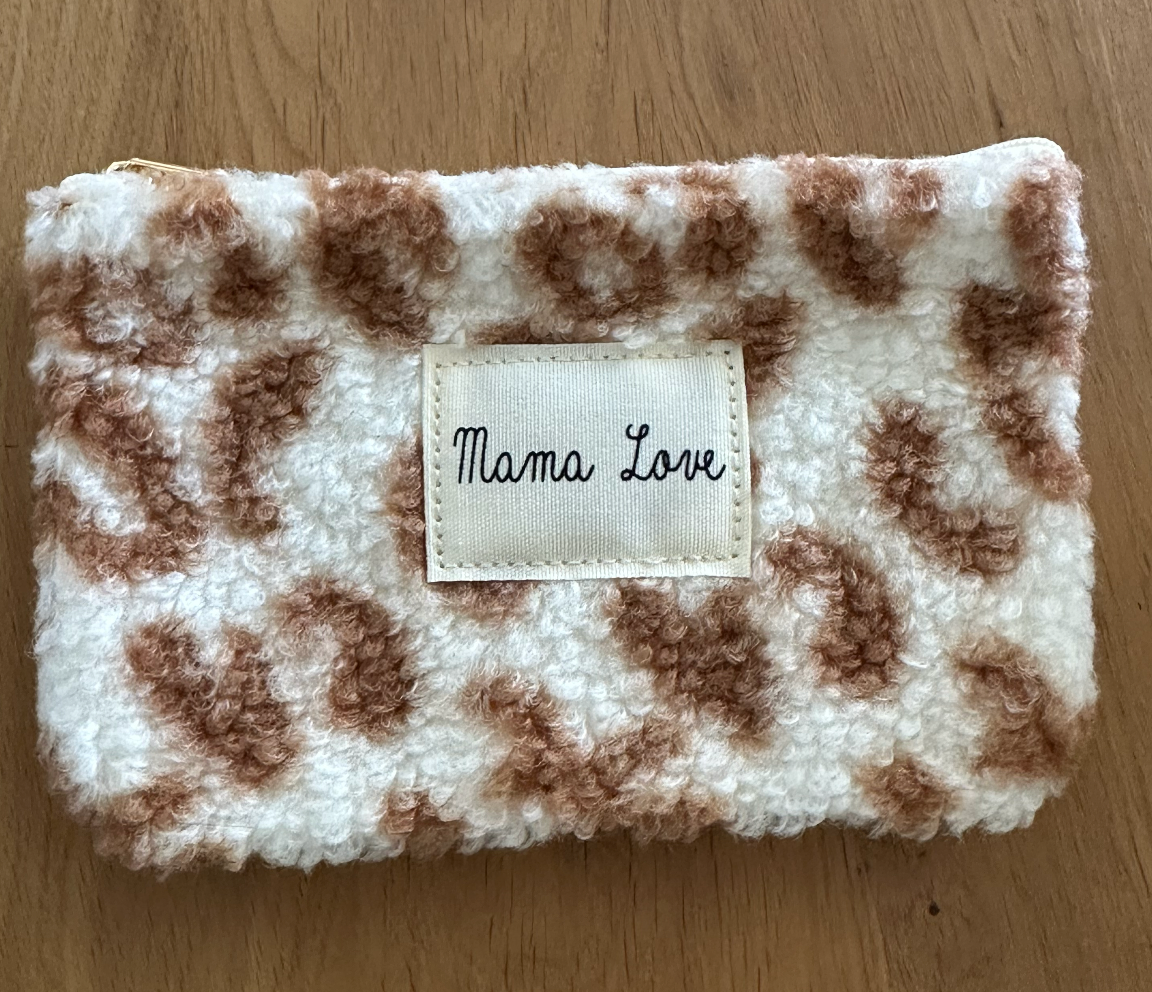 Pochette Mama Love - Sherpa Léopard Blanc & Camel