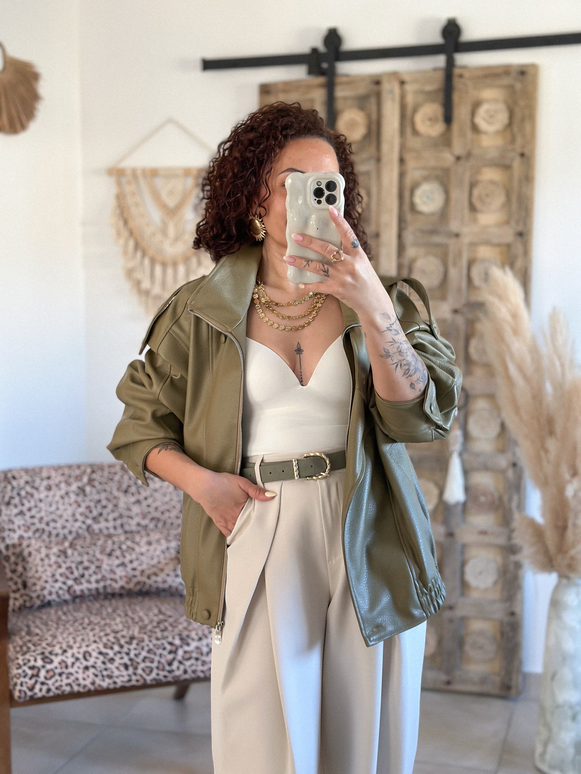 Perfecto Naïka - simili cuir vert olive