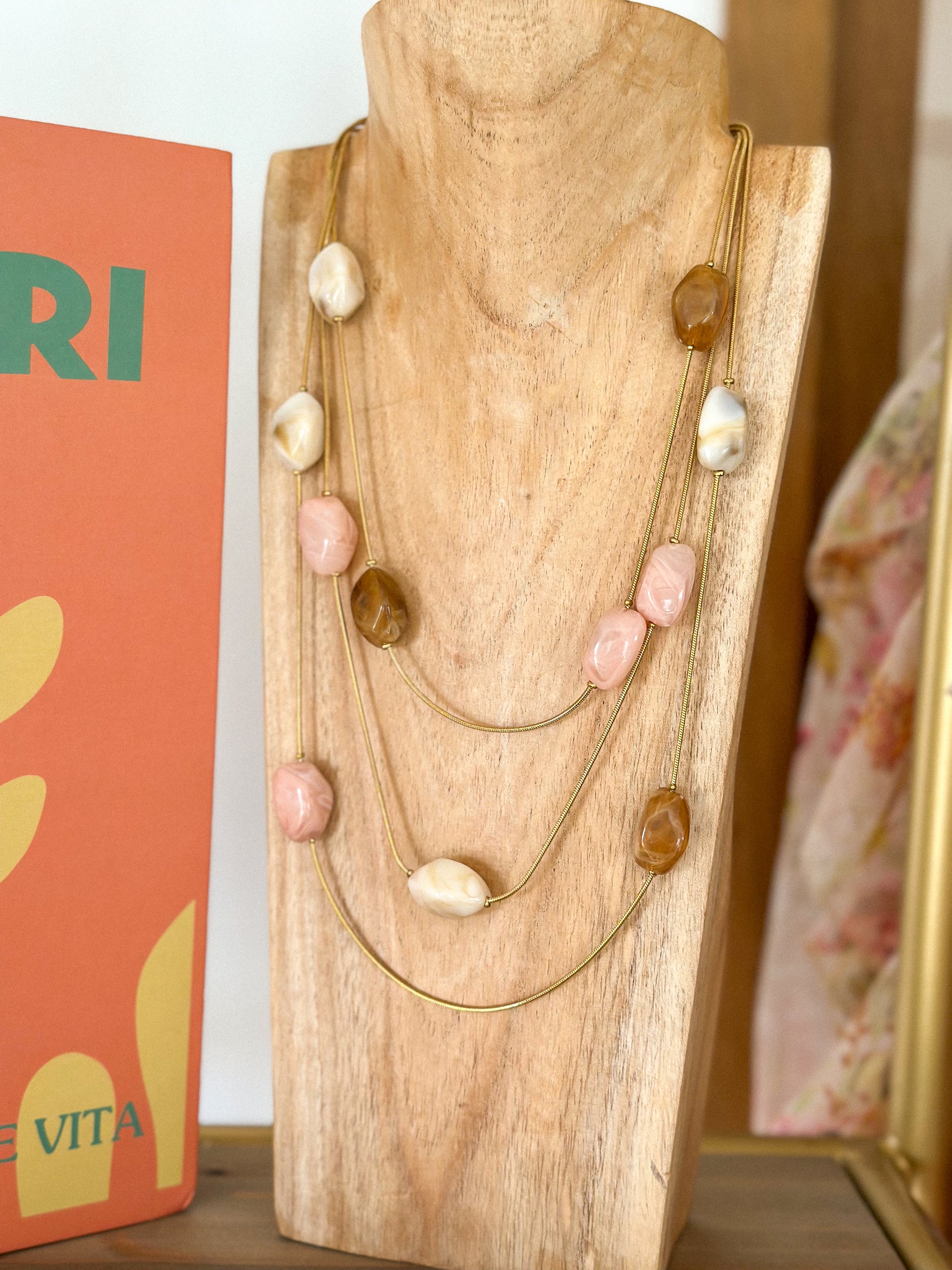 Collier Bree - Triple rose & beige