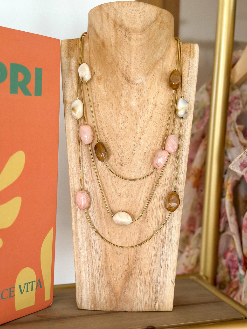 Collier Bree - Triple rose & beige