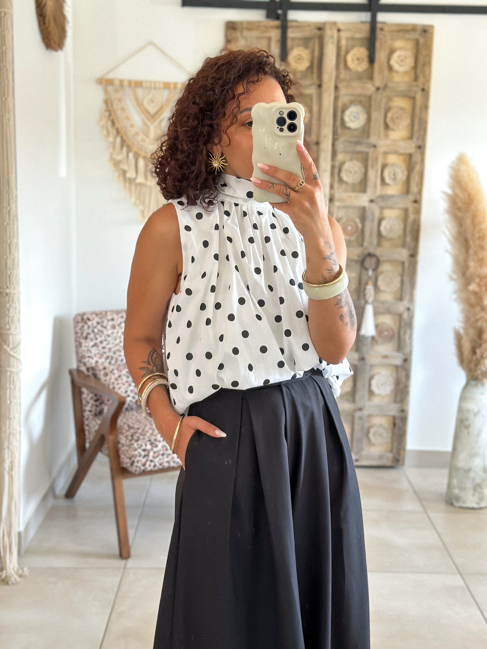 Blouse Bali - Blanche à pois