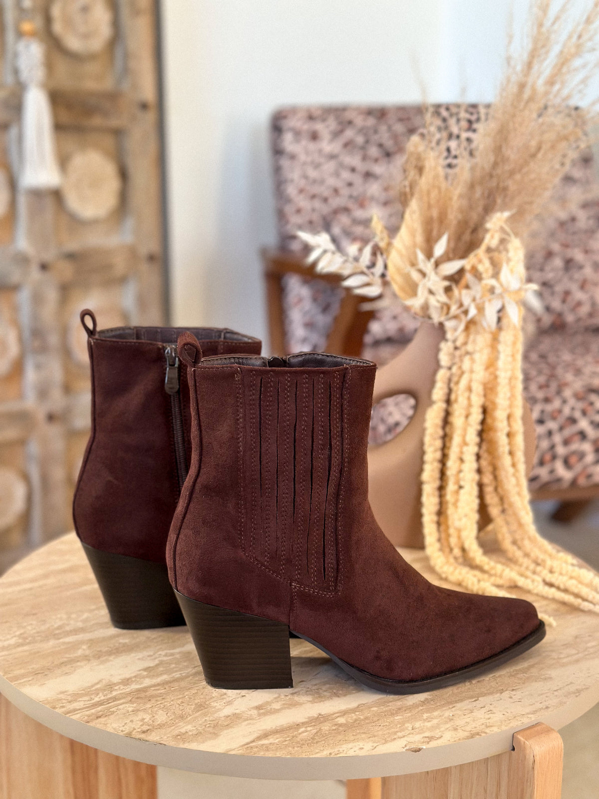 Fiora Cowboy Ankle Boots - Brown