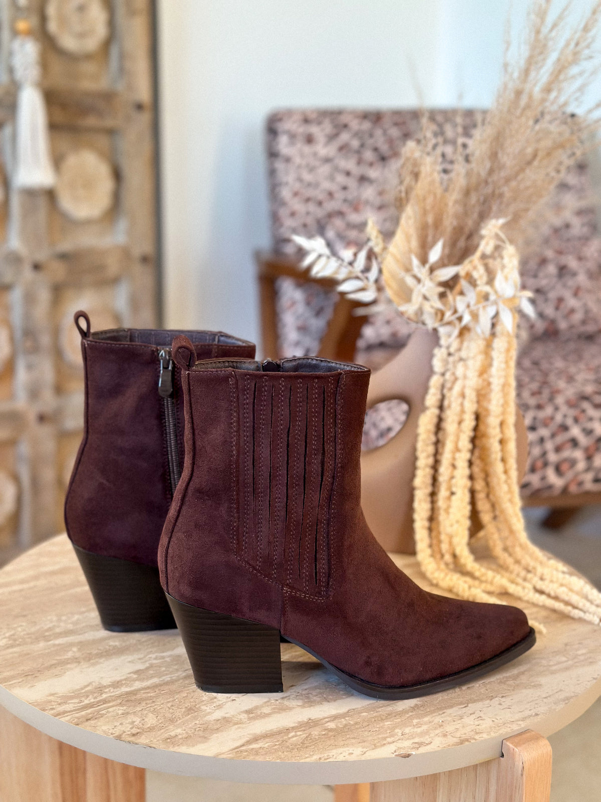 Fiora Cowboy Ankle Boots - Brown