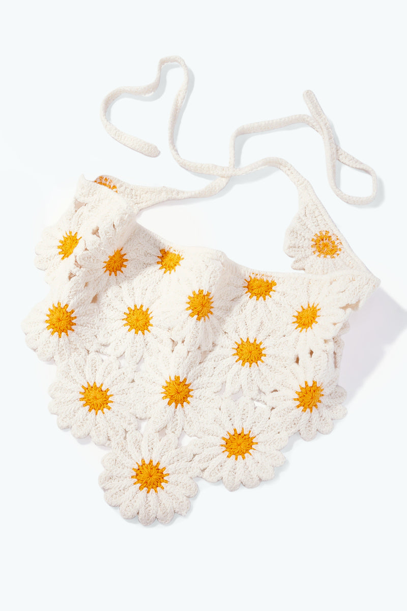 Foulard Marguerites - Crochet blanc/jaune