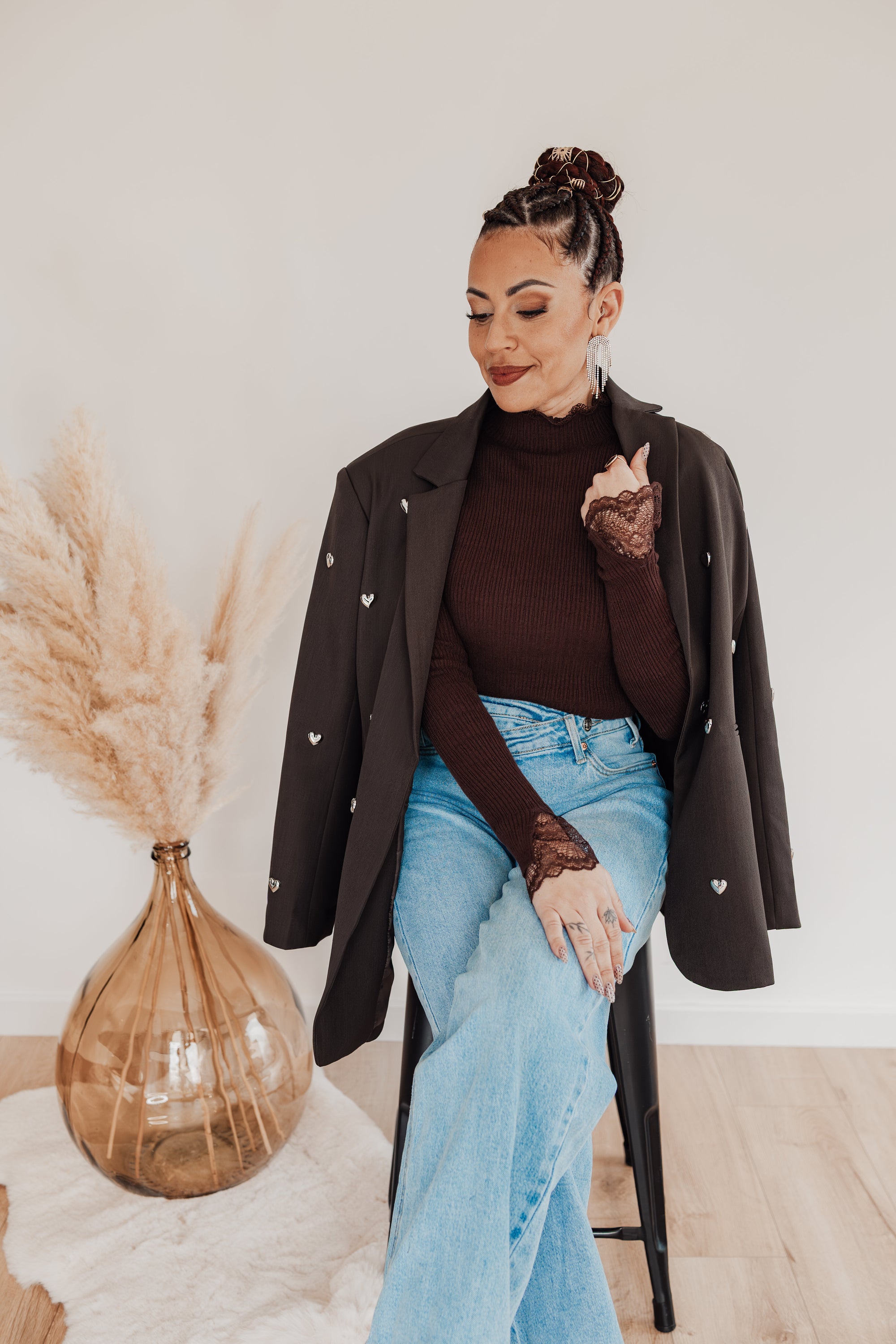 Pull Farah - col montant chocolat à dentelle