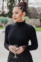 Pull Farah - col montant noir à dentelle