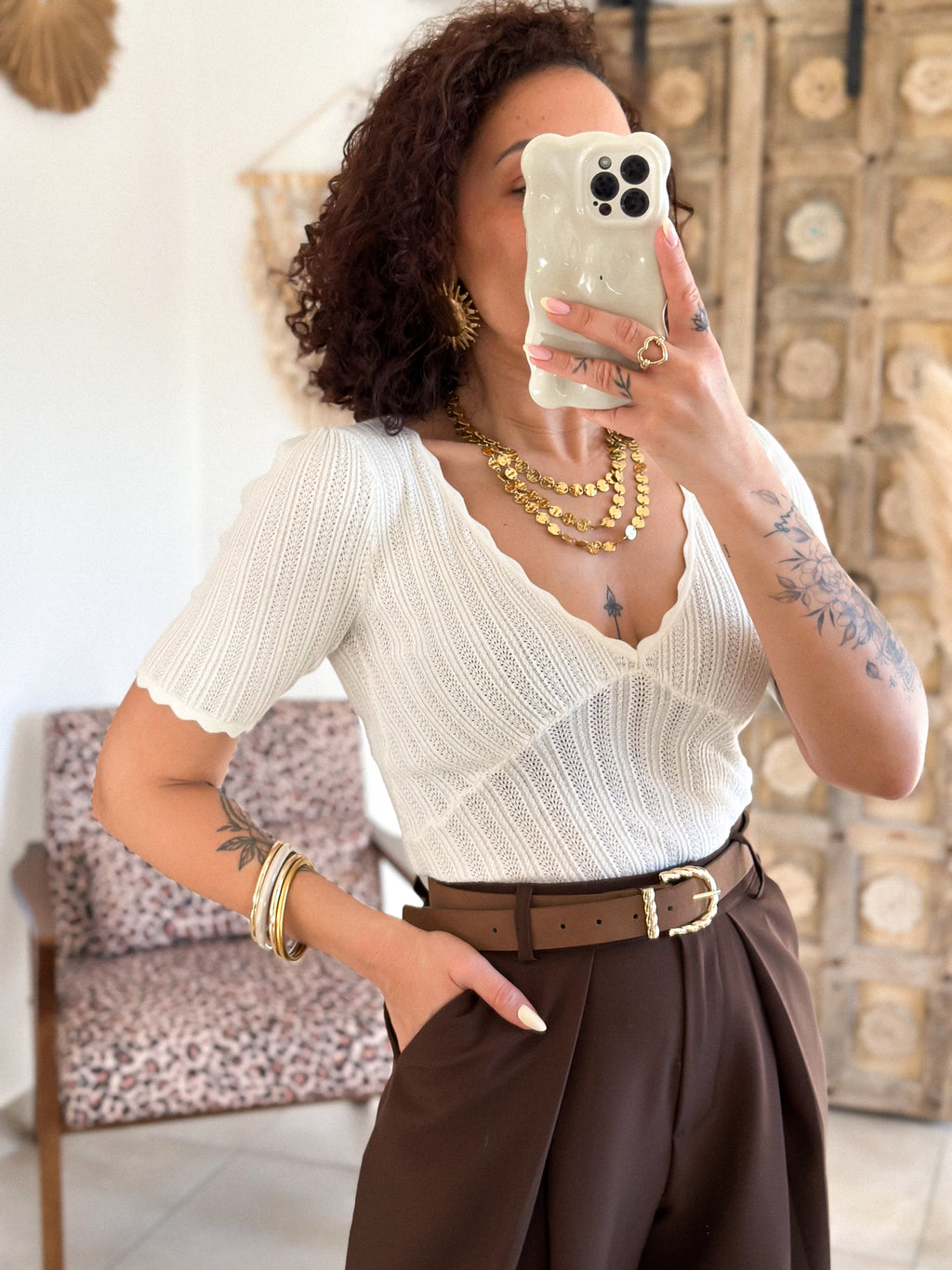 Top Léane - Maille crème