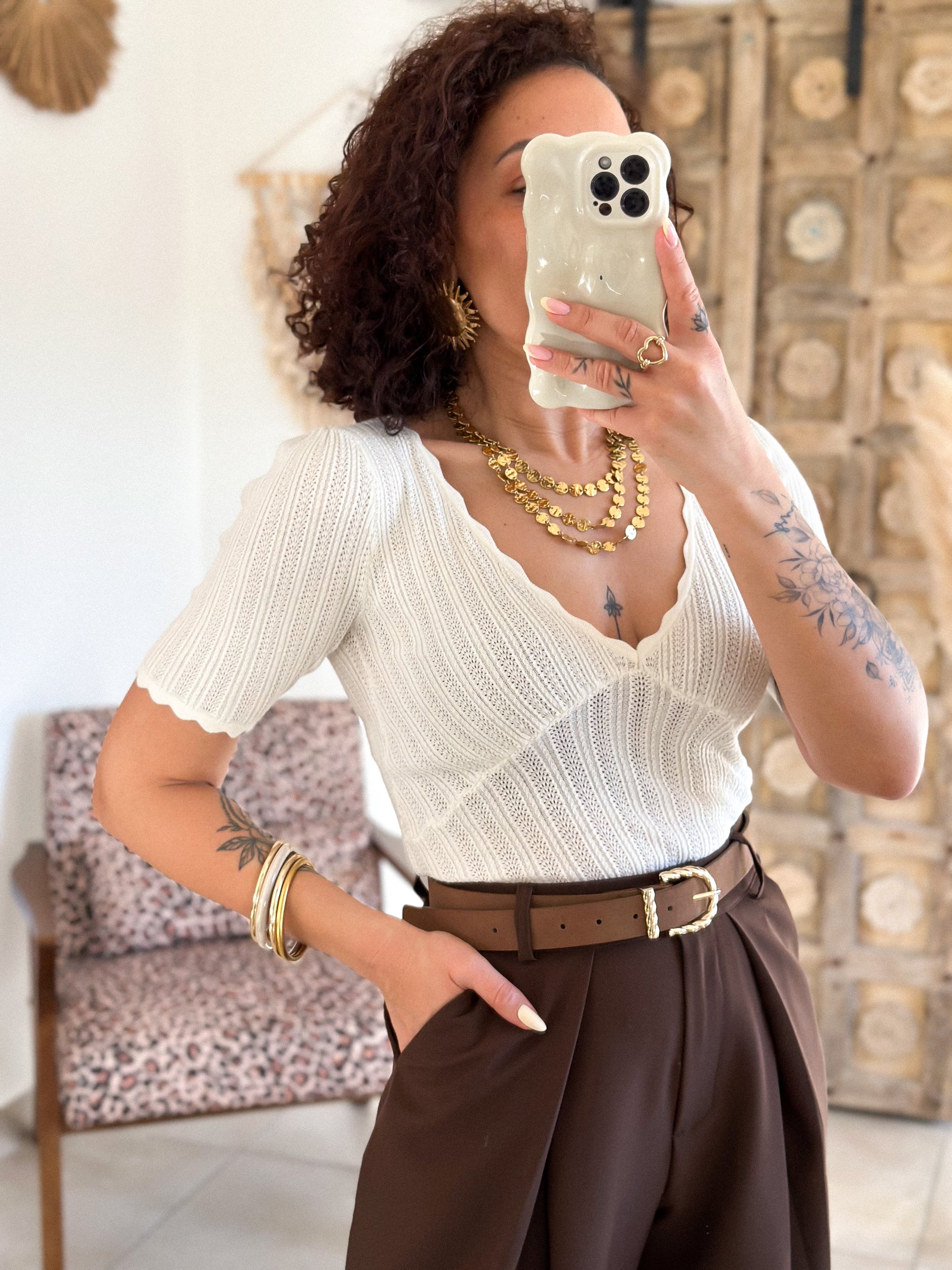 Top Léane - Maille crème