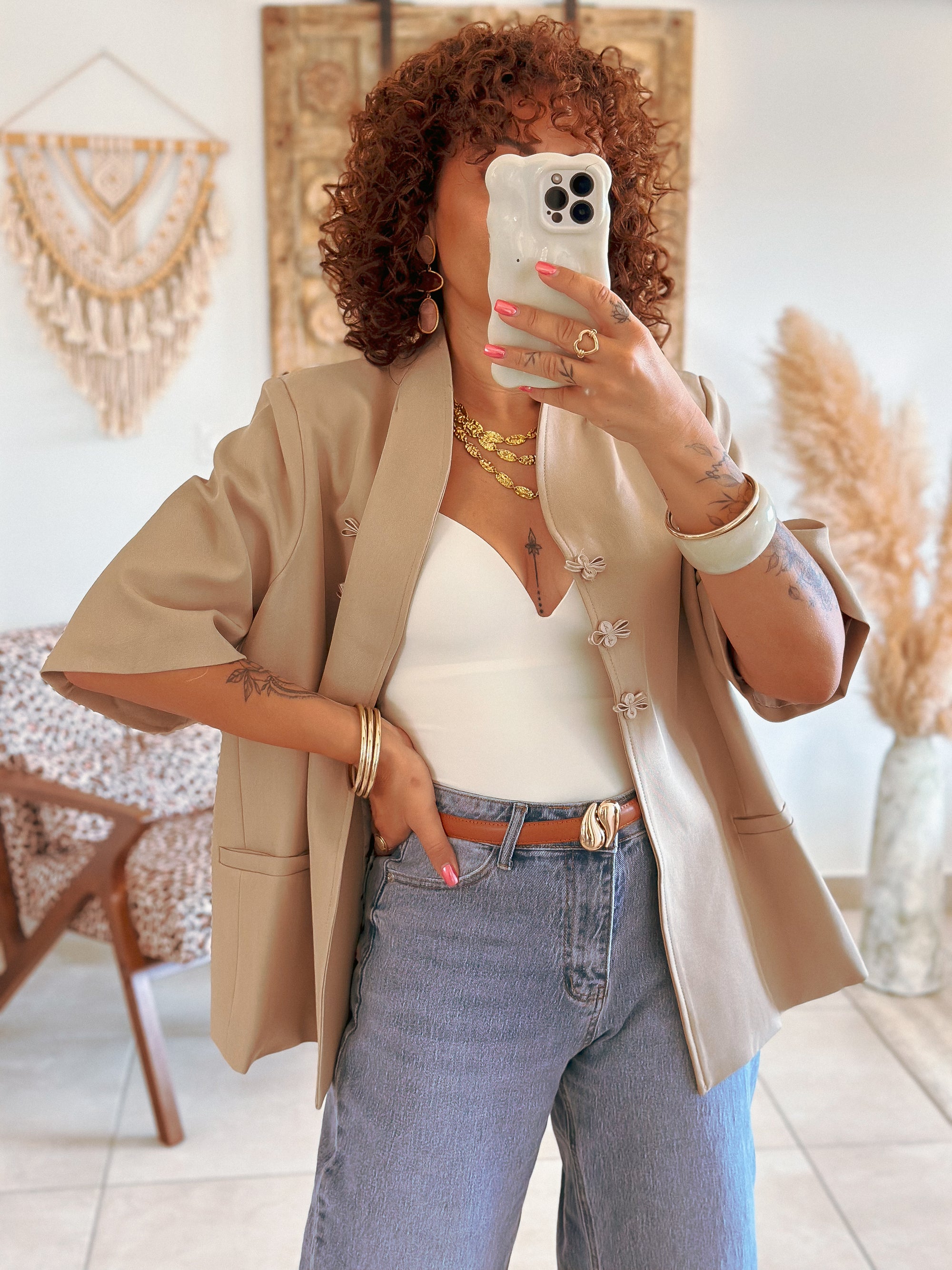 Blazer May - Beige boutons brandbourg