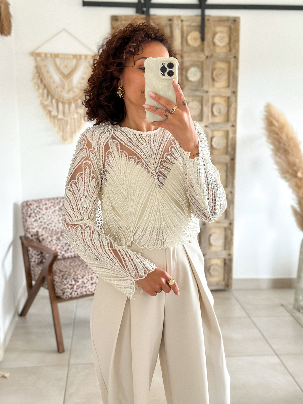 Blouse Taylor - Beige à perles