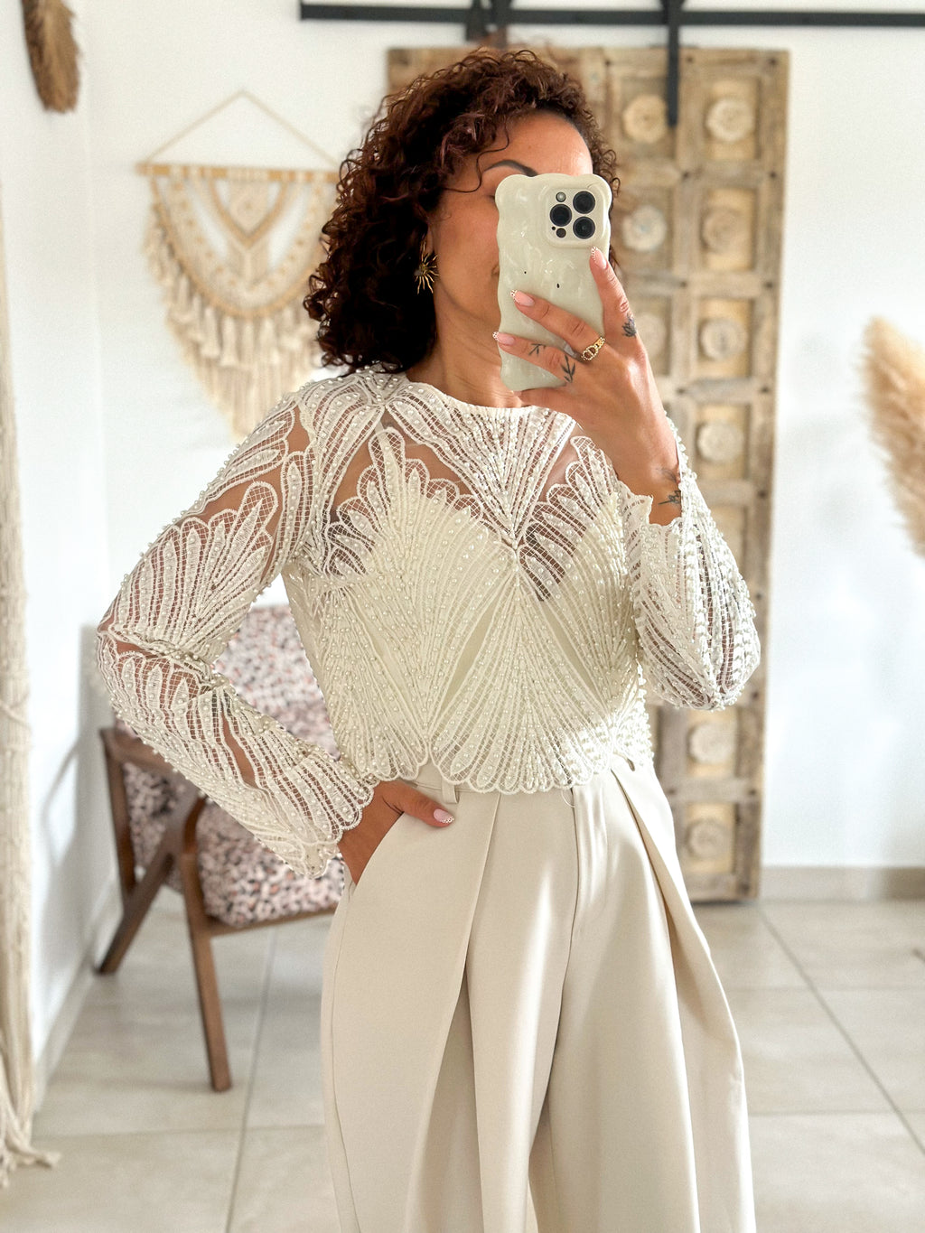 Blouse Taylor - Beige à perles