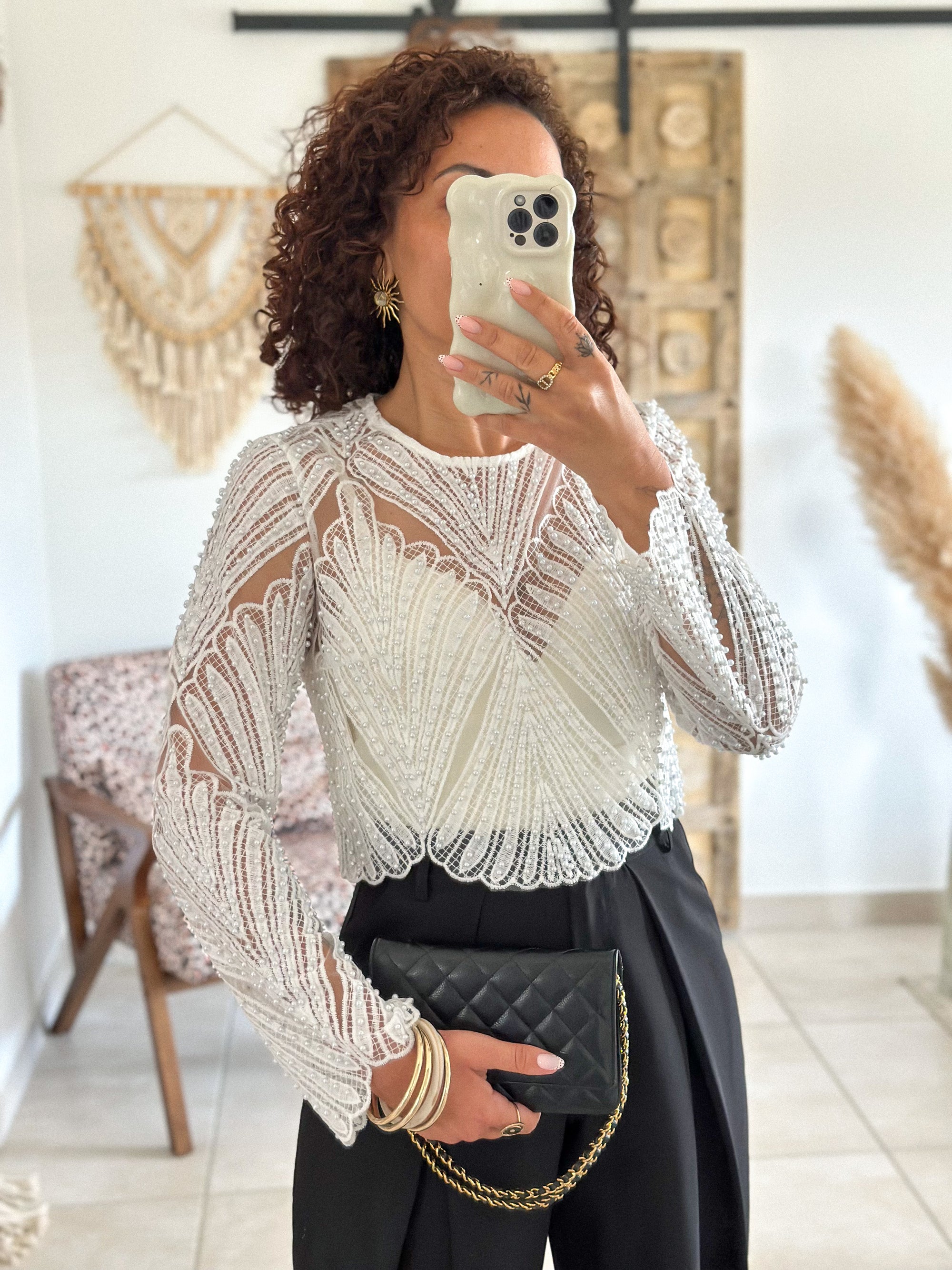Blouse Taylor - Blanc à perles
