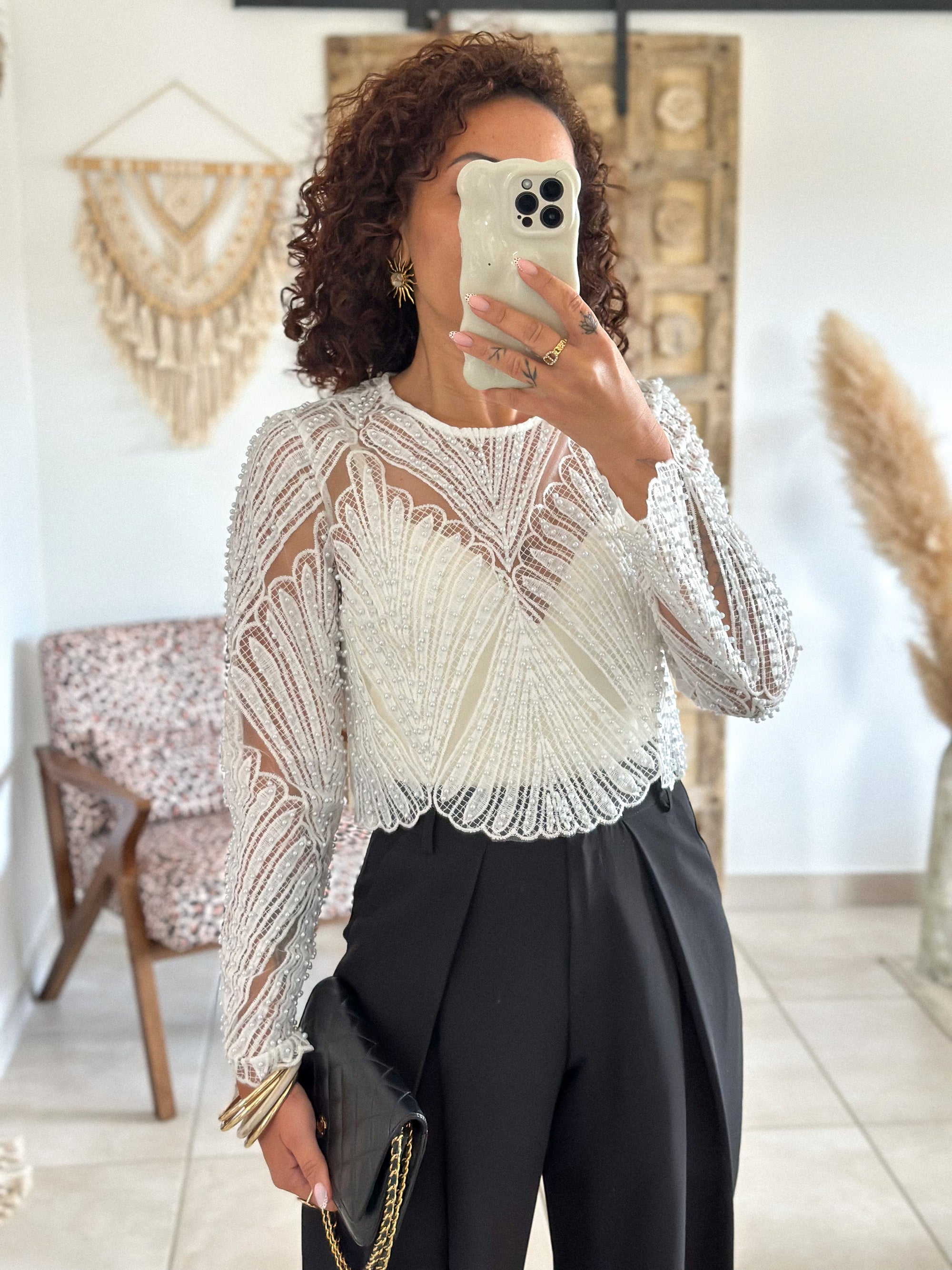 Blouse Taylor - Blanc à perles