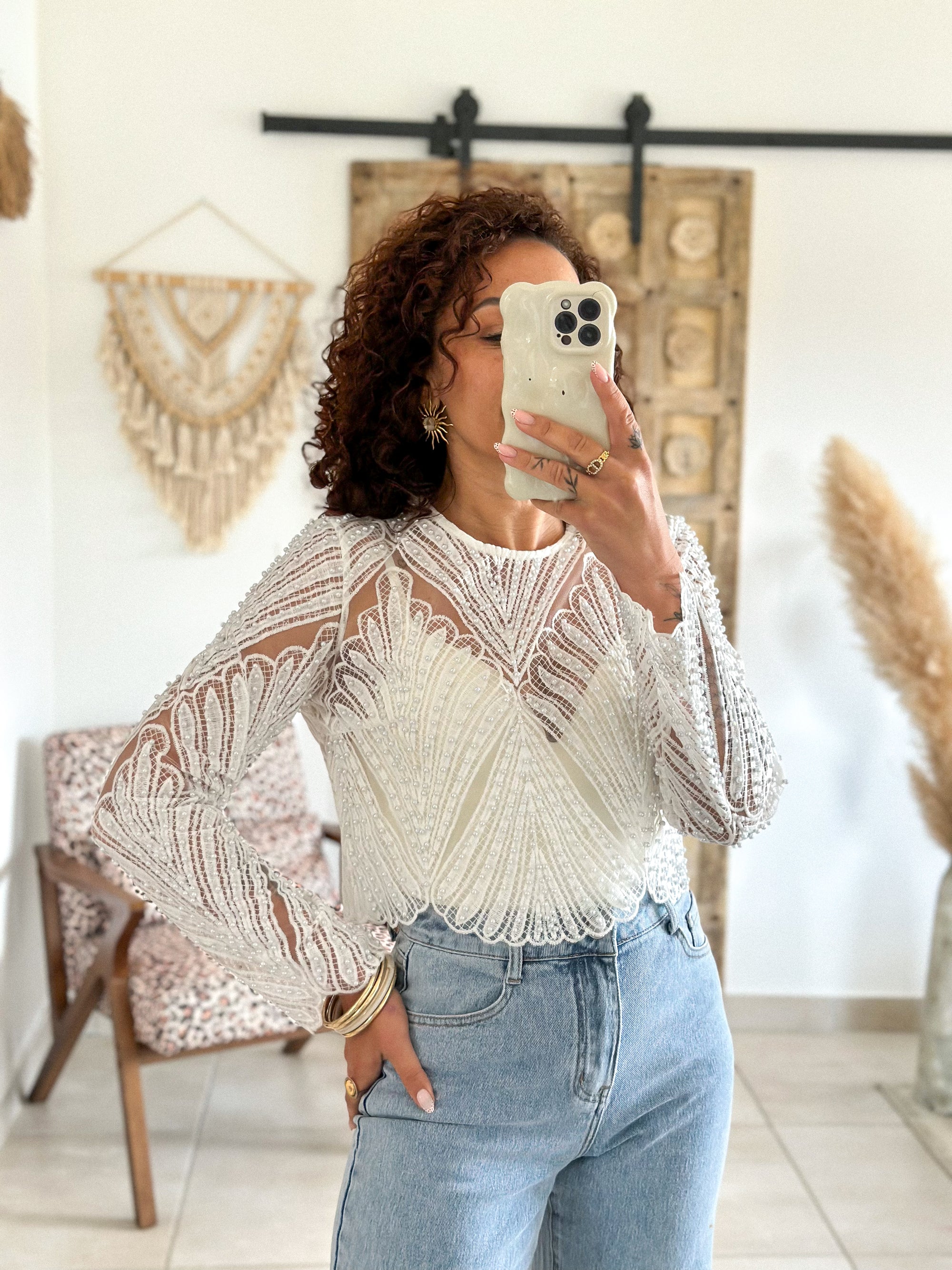 Blouse Taylor - Blanc à perles