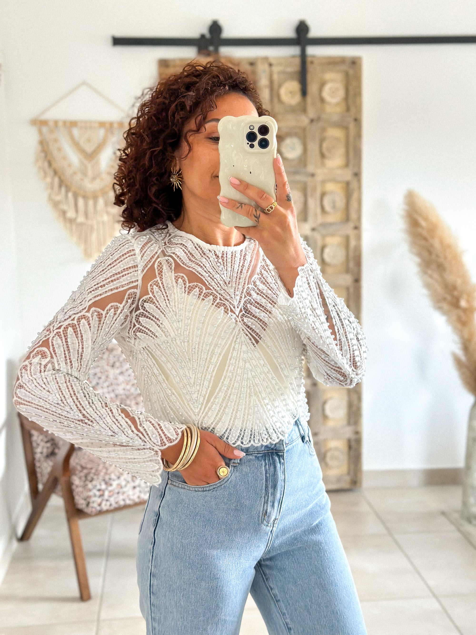 Blouse Taylor - Blanc à perles