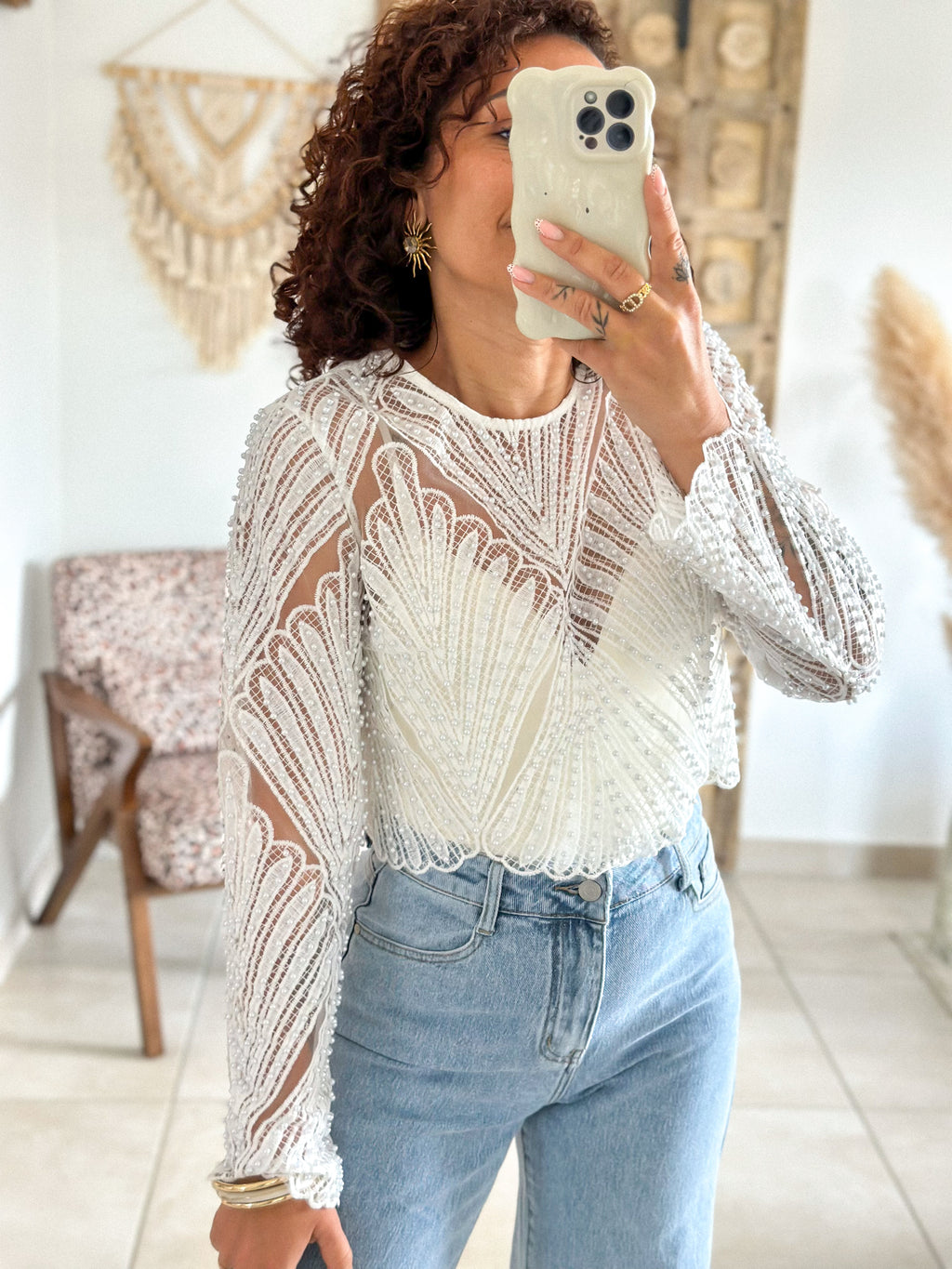 Blouse Taylor - Blanc à perles