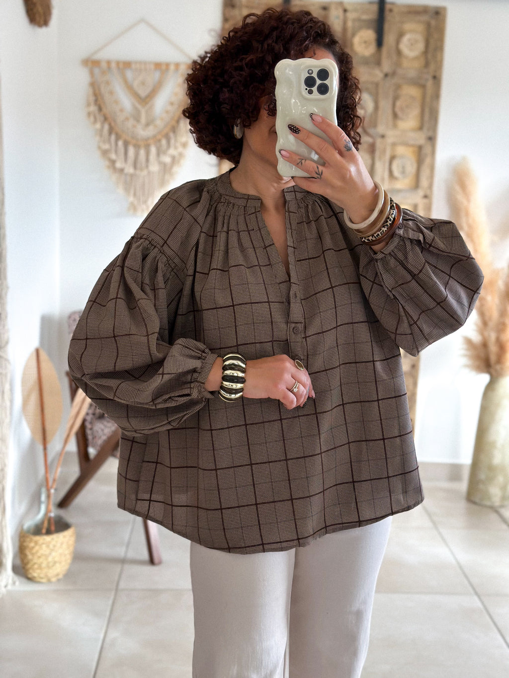 Blouse Adelys - Carreaux marron