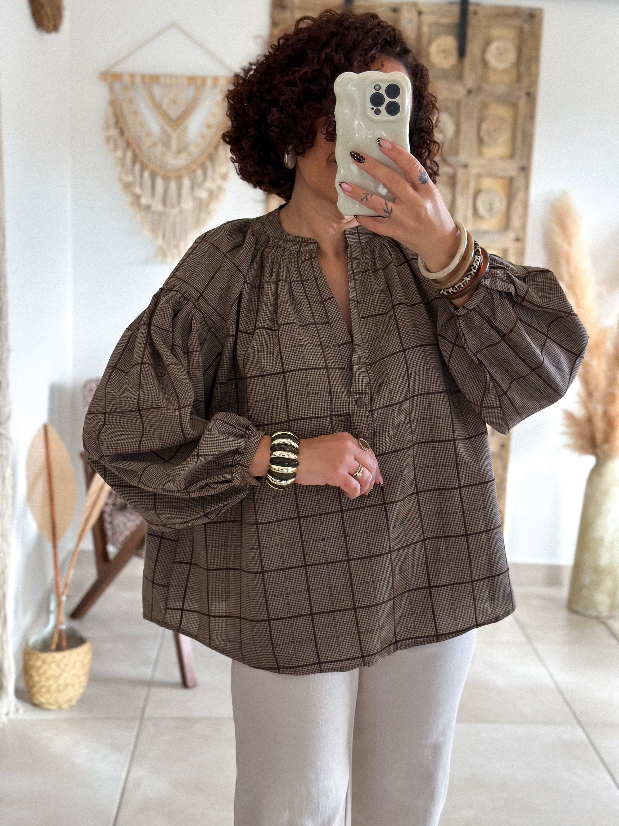 Blouse Adelys - Carreaux marron