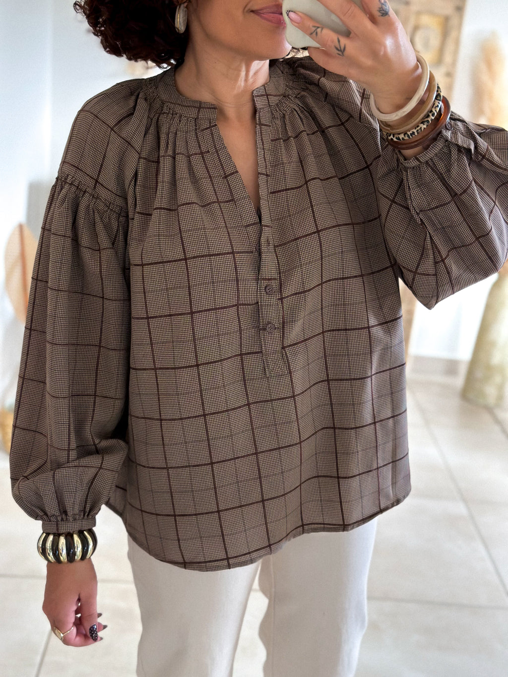 Blouse Adelys - Carreaux marron