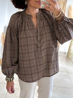 Blouse Adelys - Carreaux marron