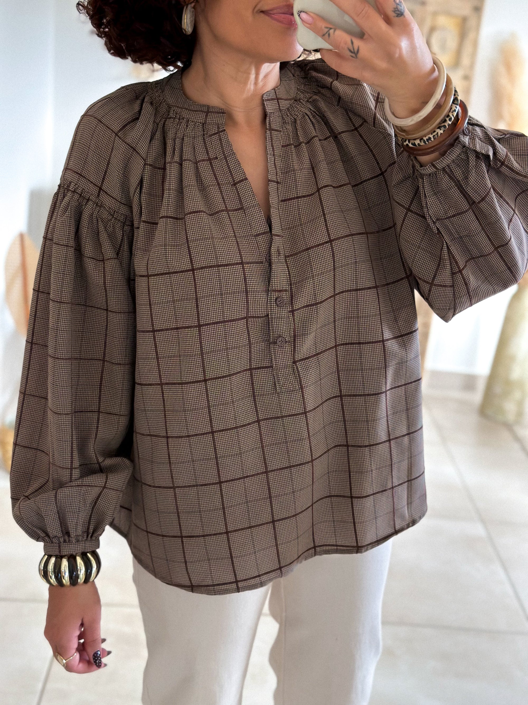Blouse Adelys - Carreaux marron