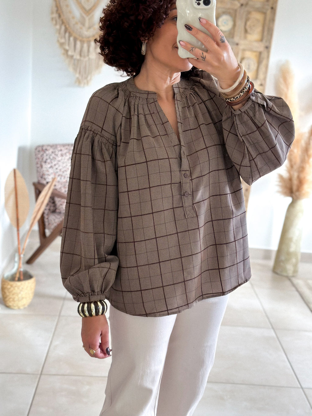 Blouse Adelys - Carreaux marron