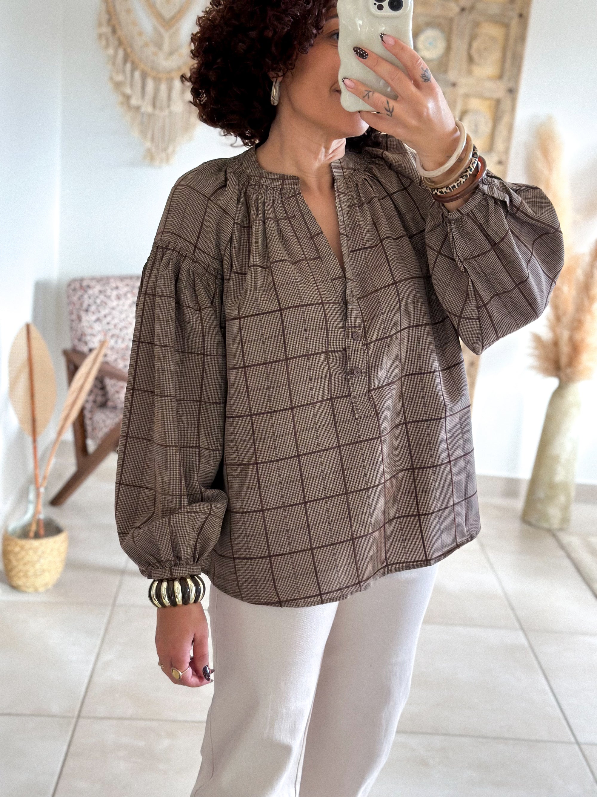Blouse Adelys - Carreaux marron