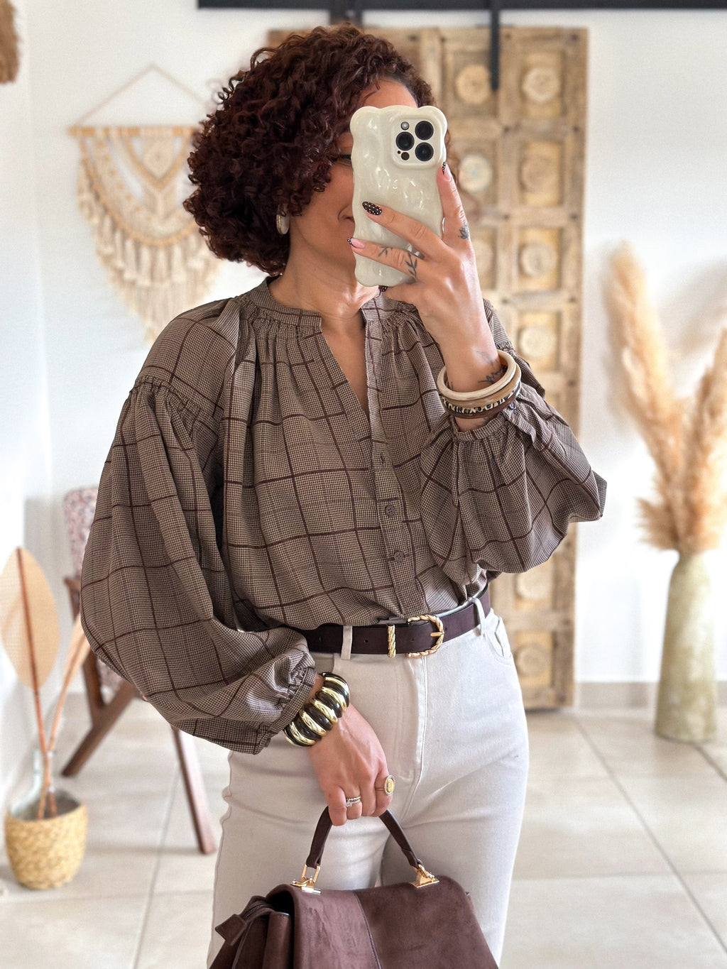 Blouse Adelys - Carreaux marron